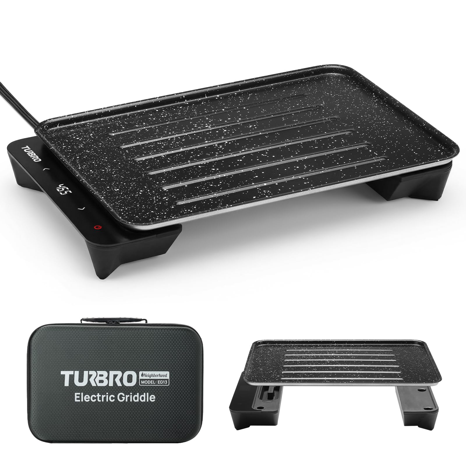 TURBRO EG13  EG13 Portable Electric Griddle Low Power 300-600W TUV Certified Thick-Film Fast Heating Non-Stick Grill with Smart NTC Temp Control for RV Camping and Picnics