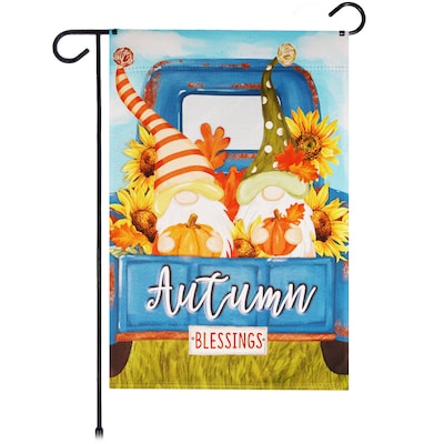 G128 12-in W x 18-in H Autumn Blessings Gnomes with Pumpkins Garden Flag