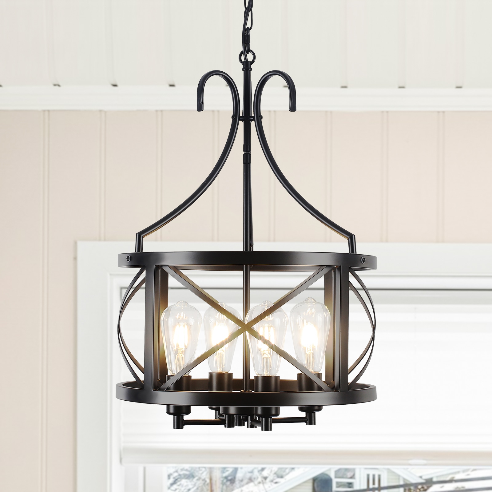 ZSMIHDOH 4 -Light Matte Black Metal Chandelier
