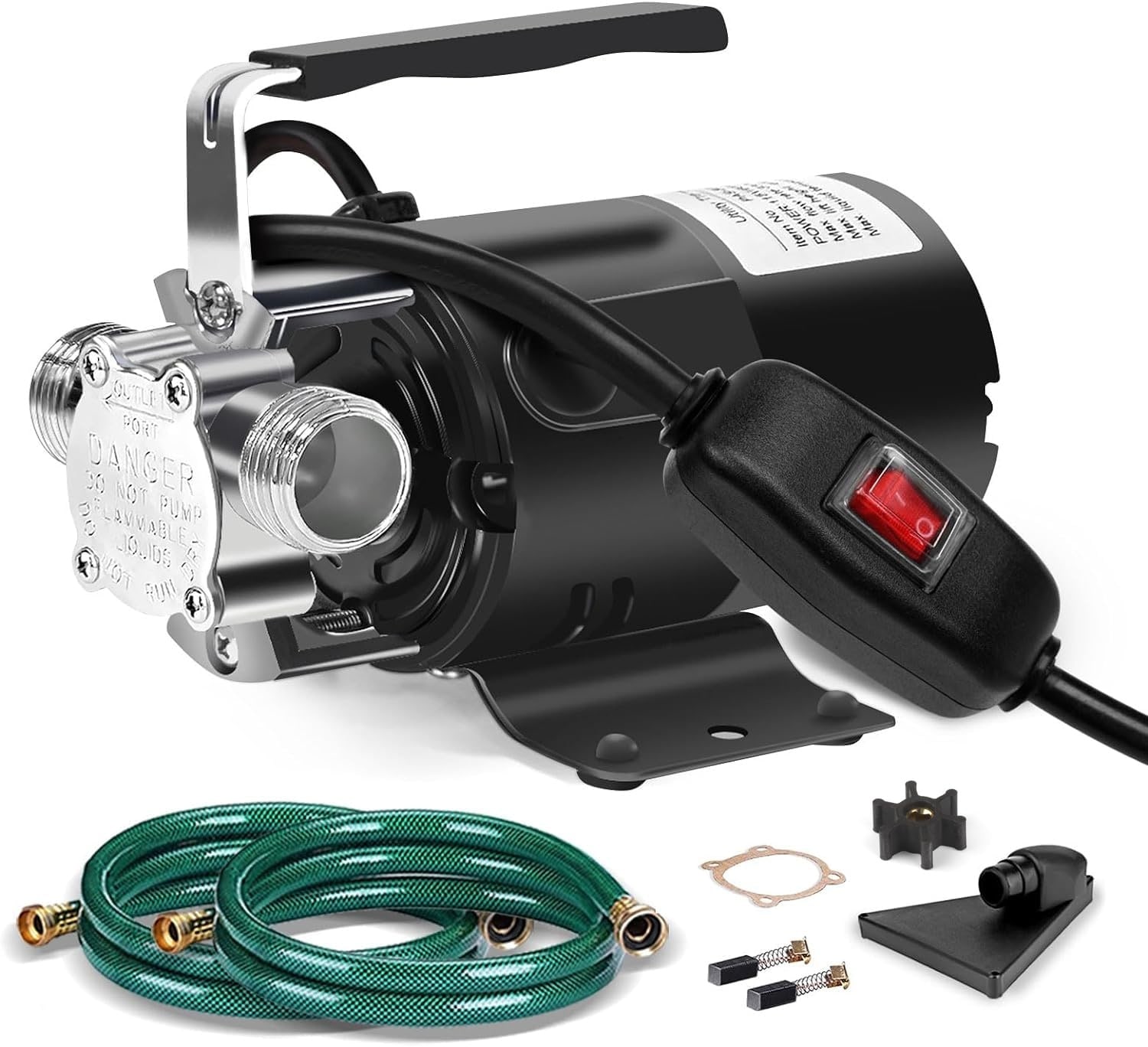 Phyfalip  Utility Water Transfer Pump 115V 1 Tenth HP Electric with On Off Switch Kit 2 6 ft Hoses Removes Water from Pool Aquarium Hot Tub Rain