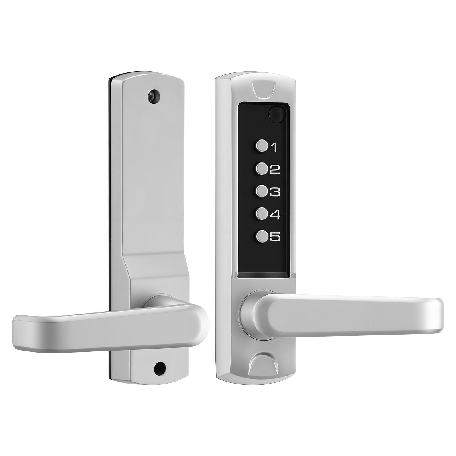 Mecale Mechanical Keyless Door Lock 5 Digit Code Single-Sided Push Button Hold-Open Auto Locking Silver