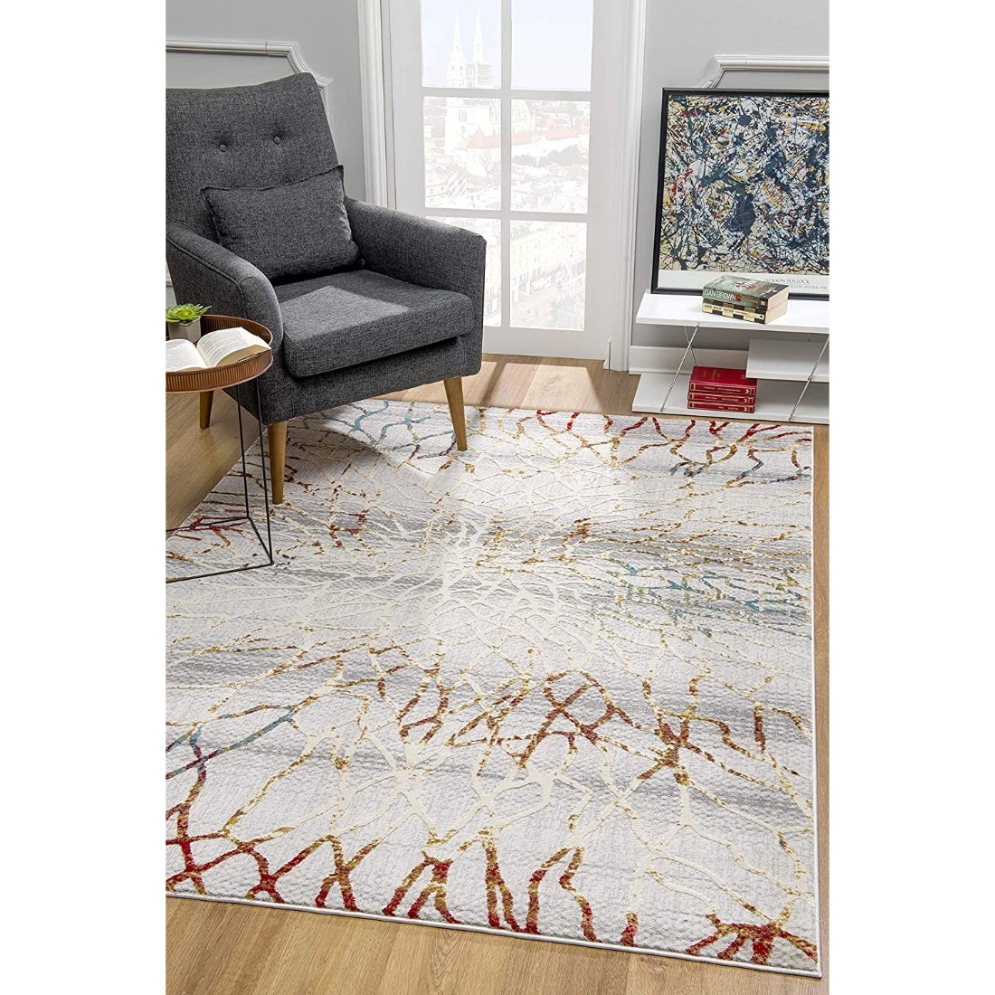 HomeRoots 4000390535 4 x 6 (ft) Polypropylene Gold Ivory Rectangular Indoor Abstract Area rug