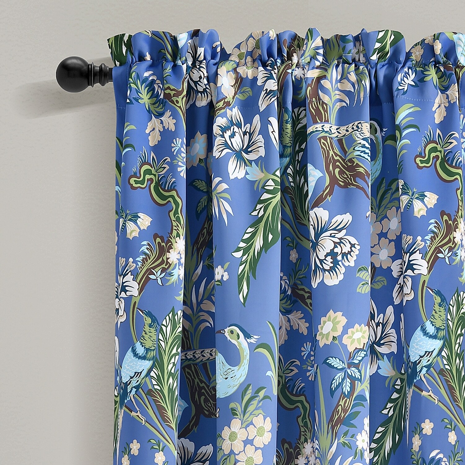 Lush Decor 84-in Blue Floral Light Filtering Rod Pocket Curtain Panel ...