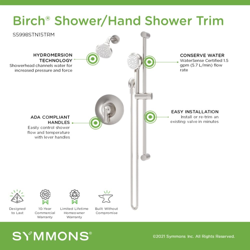 Symmons S5998STN15TRM Showerhead-Bar-Panels - View #3