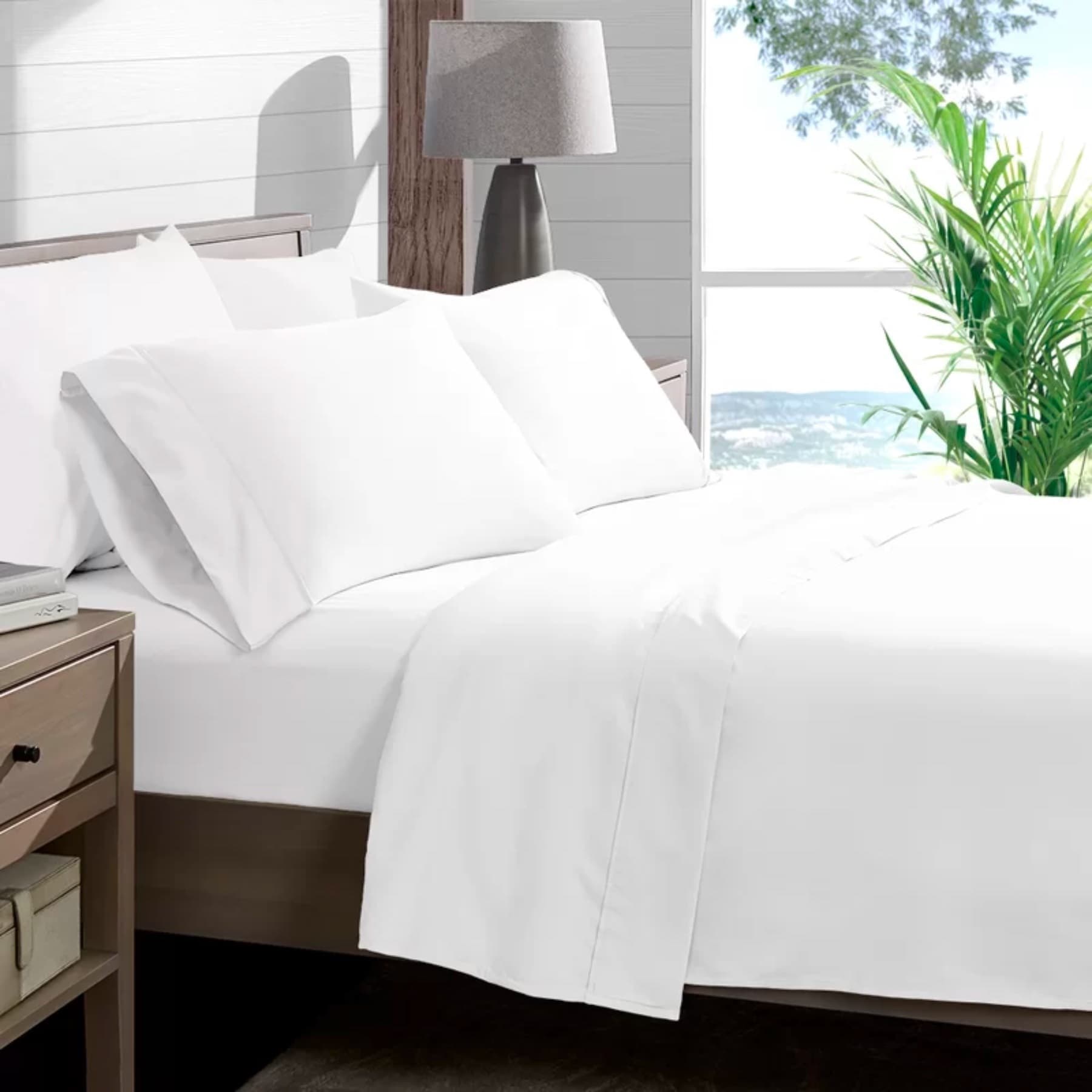 Bibb Home King 1000 -Thread Count Cotton polyester blend White 4 -Piece Bed Sheet Set