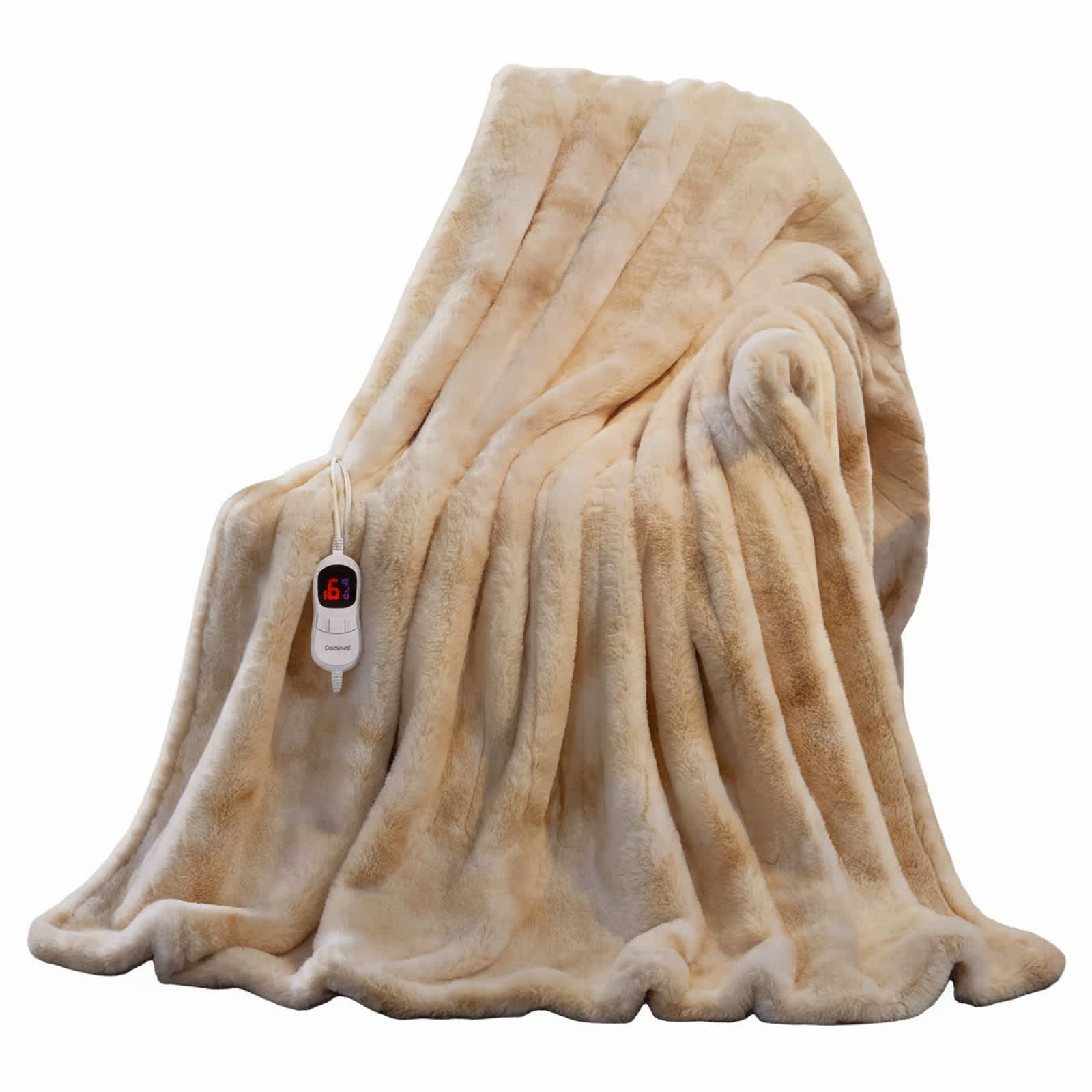 Etokfoks Heated Blanket Electric Throw Soft Faux Rabbit Fur 10 Heat Settings 5 Timer Auto Off Machine Washable 50 x 60 Inch Beige 1 Piece #LET1204E05