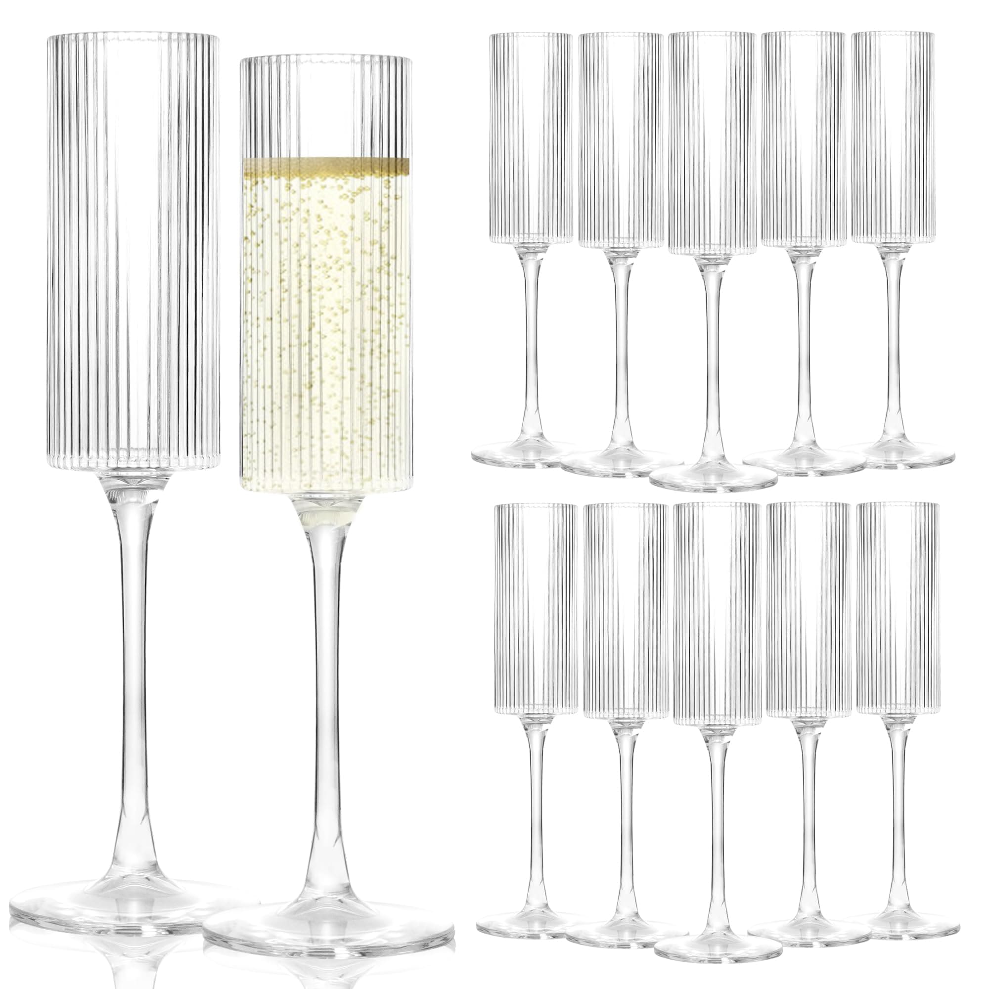Aoibox  Ribbed Champagne Flutes Set of 12 Unbreakable Shatterproof 6 Oz Tritan Plastic Toasting Glasses Wedding