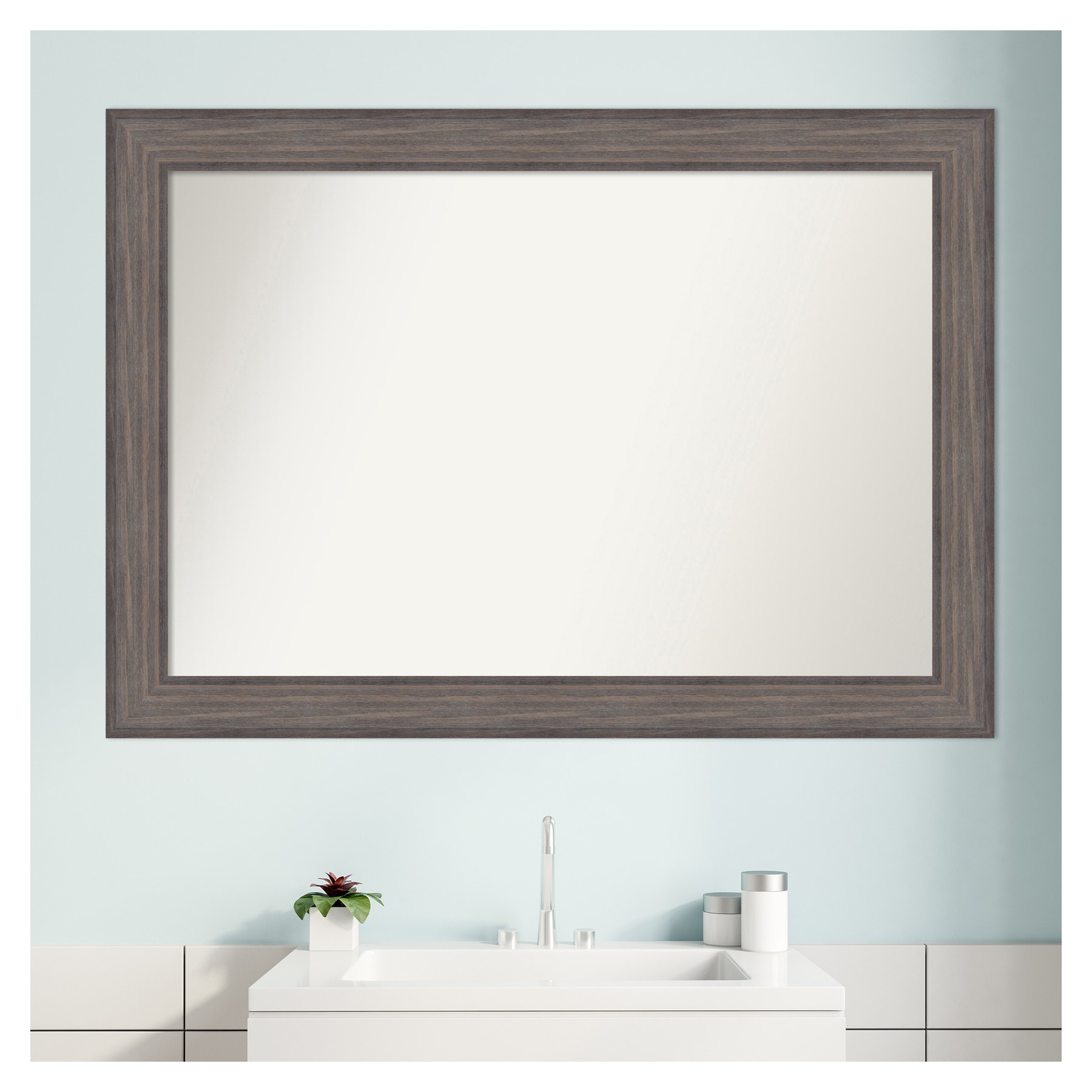 41" x 29" Brown Wood Rectangular Bathroom Vanity Mirror