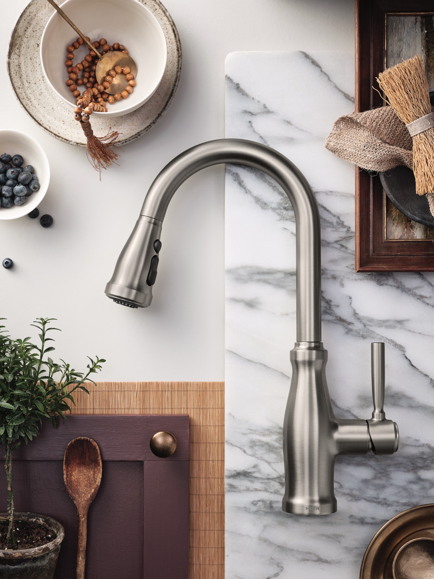 Spot Resist Stainless Steel Pull-Down Kitchen Faucet with Soap Dispenser