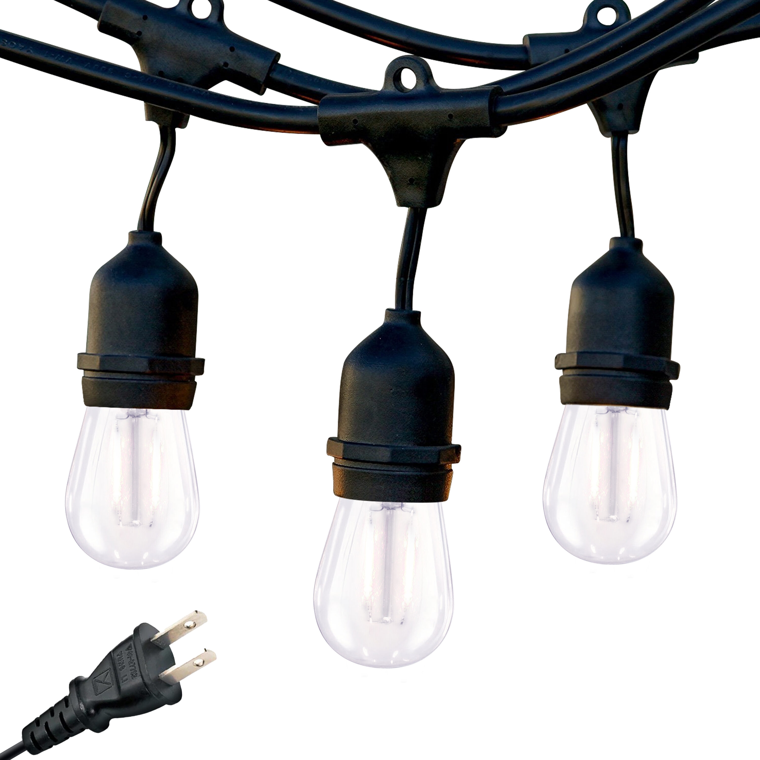Brightech AMB-2W-24-NW 24-Feet Plug-in Black Indoor/Outdoor String Light with 7 LED Edison Bulbs