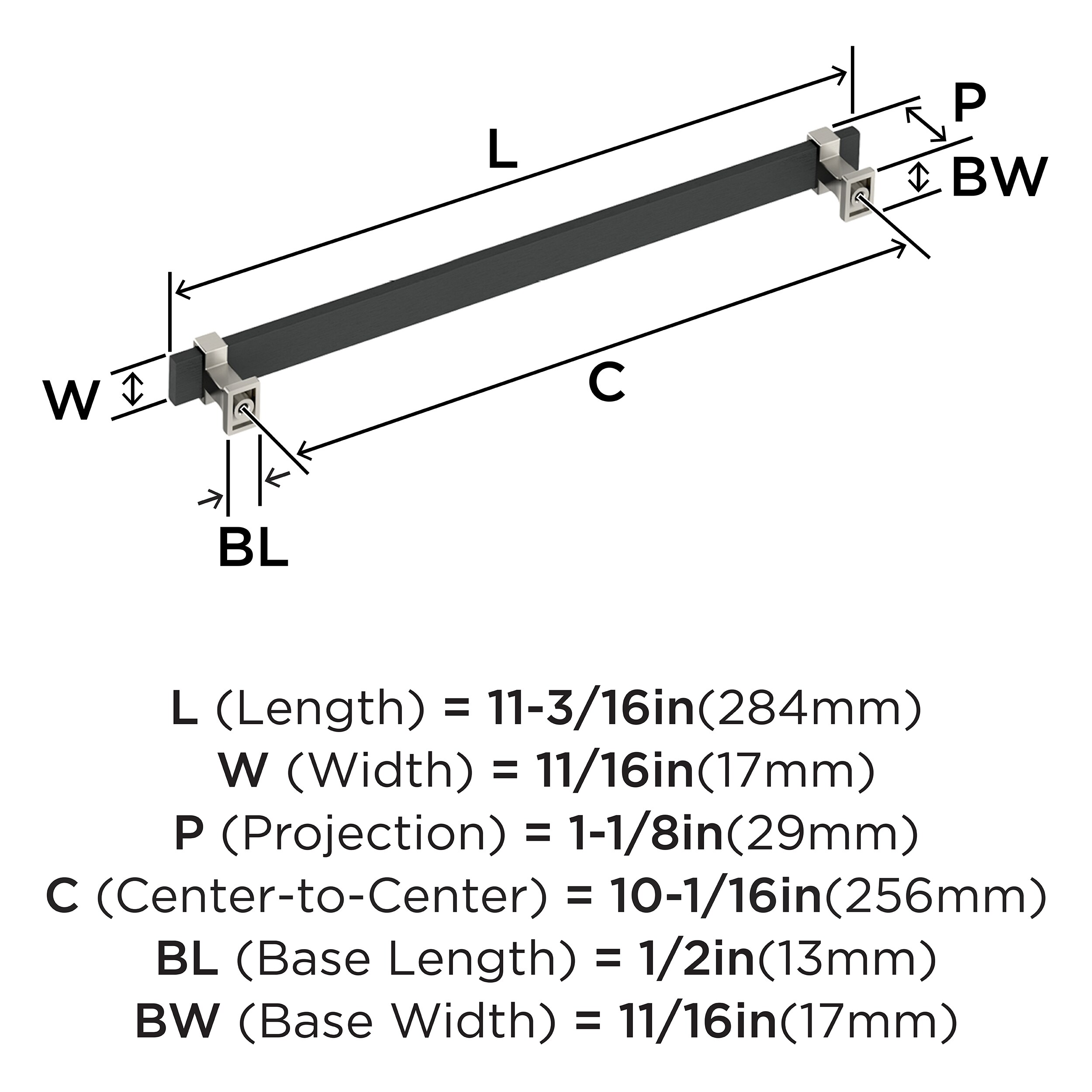Overton 11" Brushed Nickel and Black Bar Pull