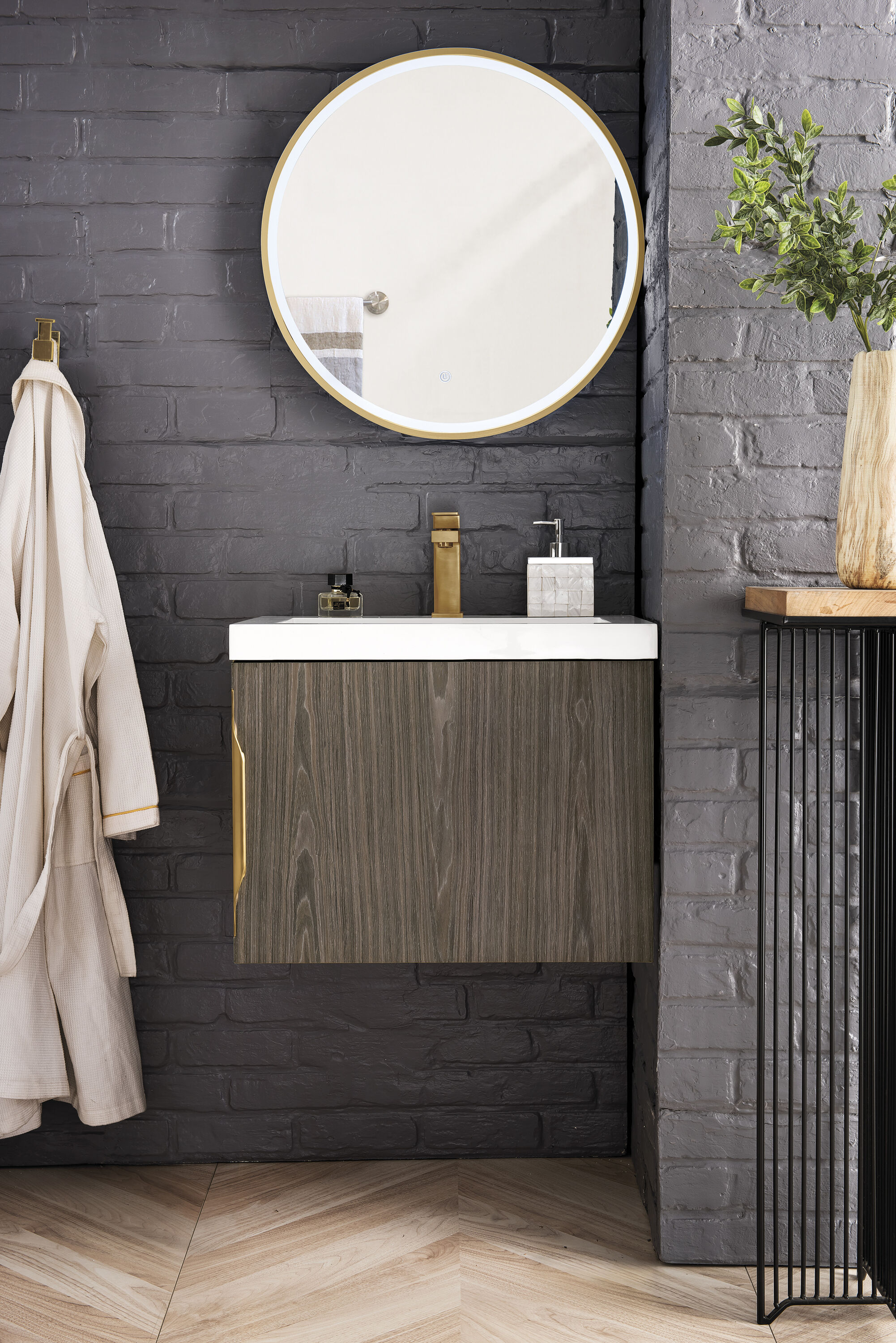 Ash Gray Engineered Wood Wall-Mount Vanity with Mineral Composite Top