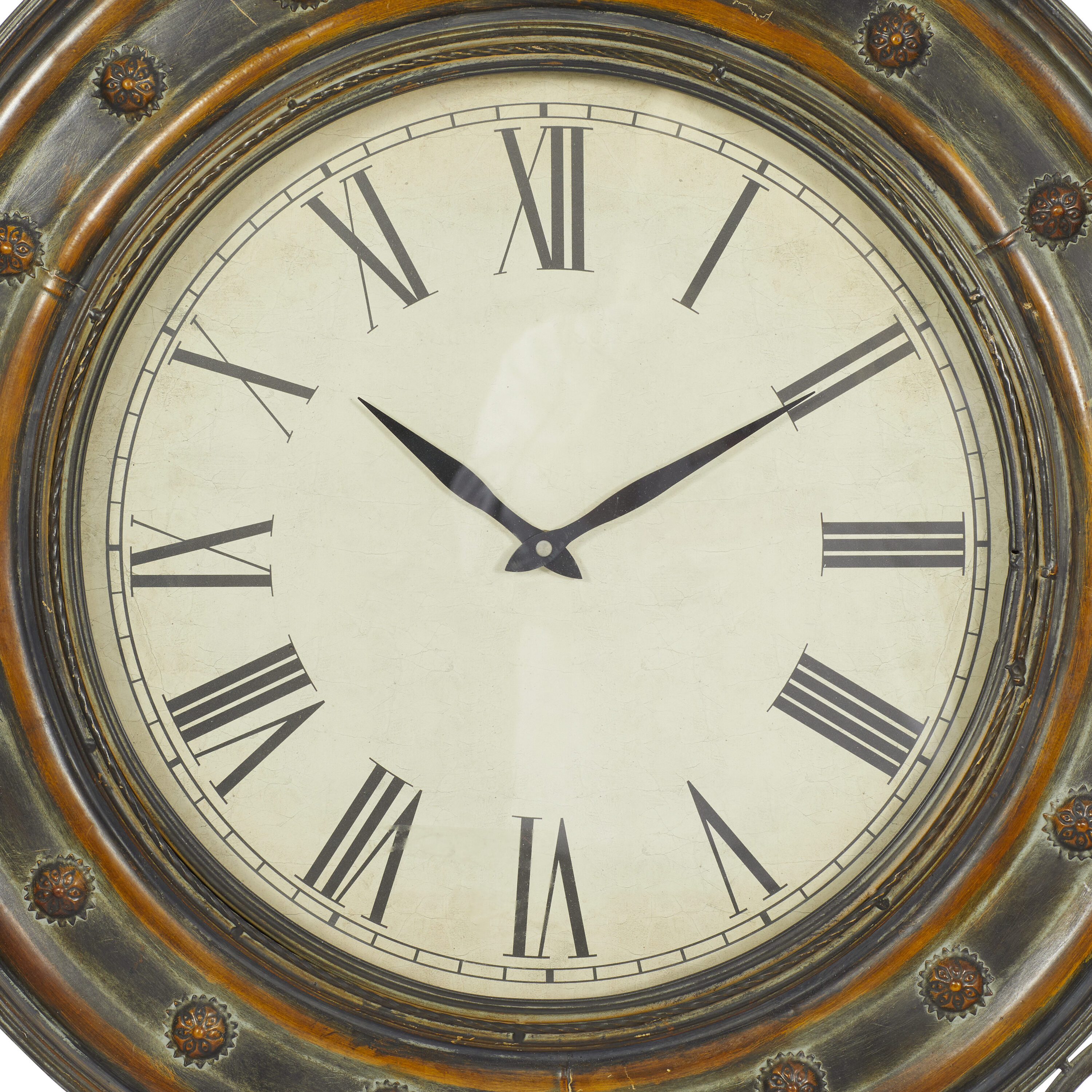 36'' Brown Metal Leaf Medallion Wall Clock with Scrolled Vines