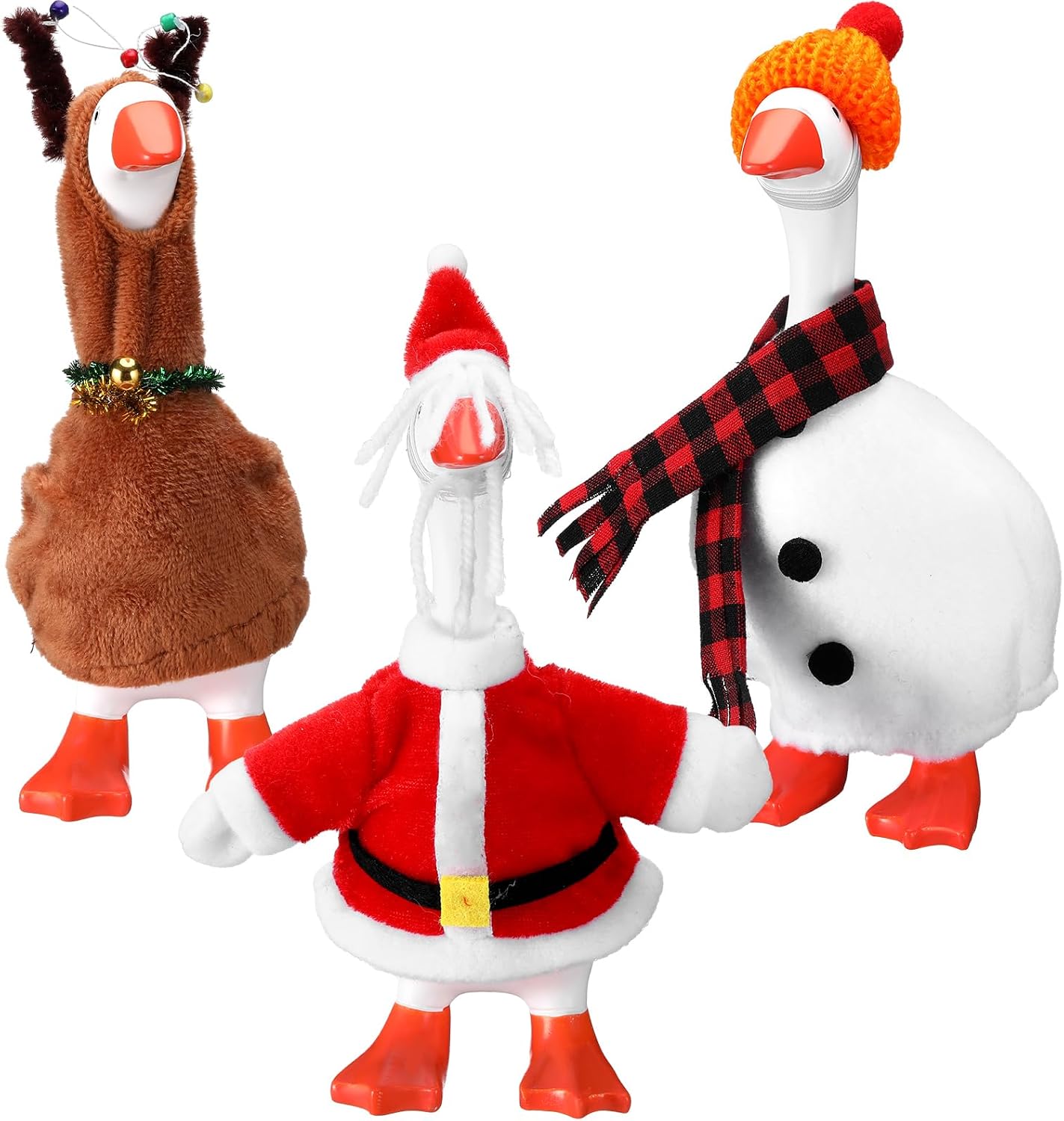 ZHANYIGY 3 Set 7 Inches Desk Goose Outfits Santa Snowman Elk Mini Desk Goose Christmas Clothes Small Porch Geese Outfits Cute and Funny Clothes for Magnetic Geese Figurines Key Holder Decor