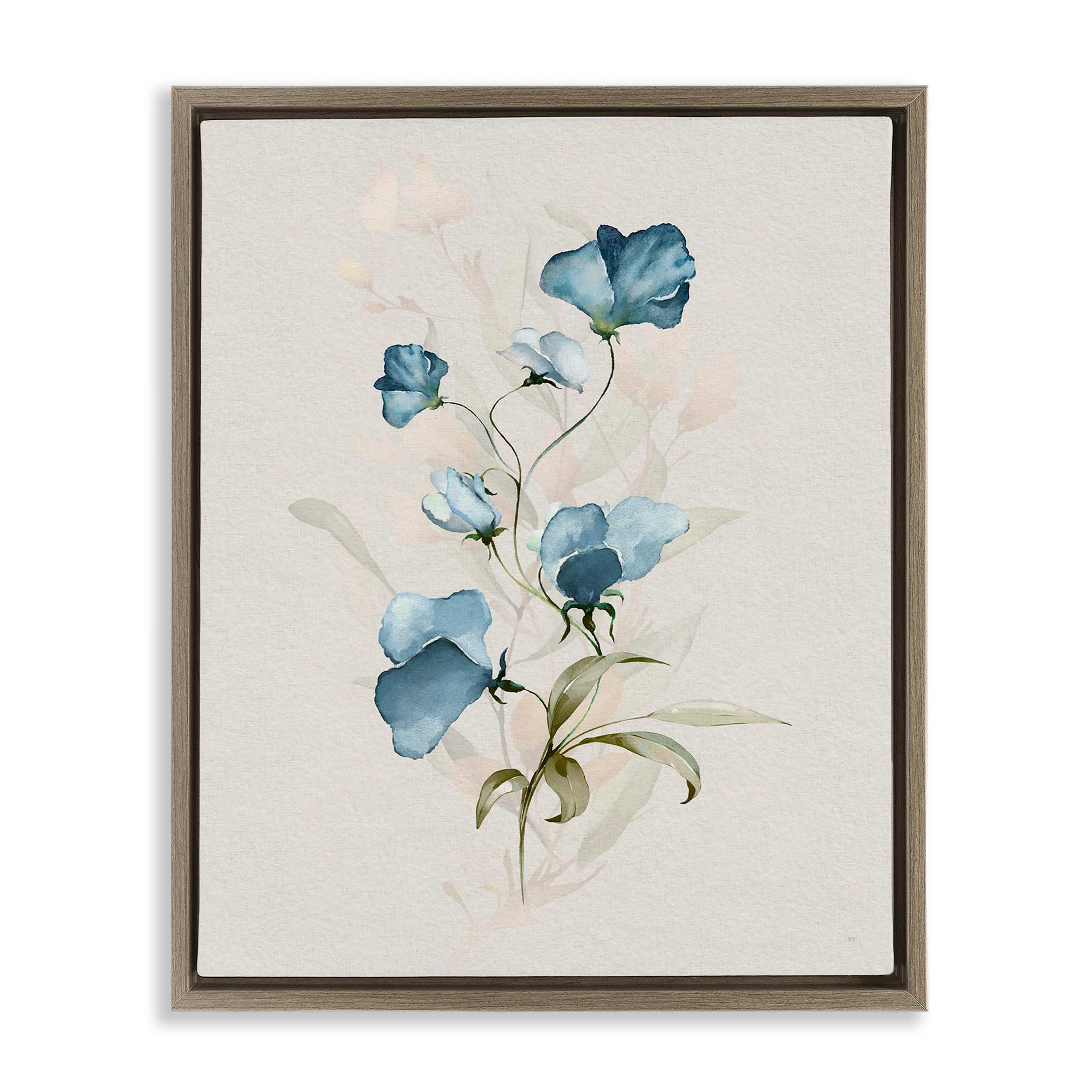Stupell Industries BS-257-FFE-24X30 Blue Herb and Blossom Brown Framed Floater Canvas Wall Art By Susan Jill 25 x 31
