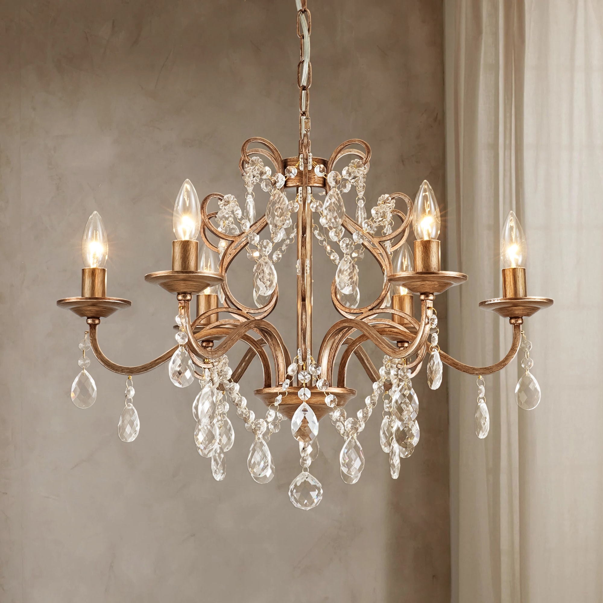 Y'INSP Jonetta 6 -Light Antique Gold Crystal Metal Chandelier