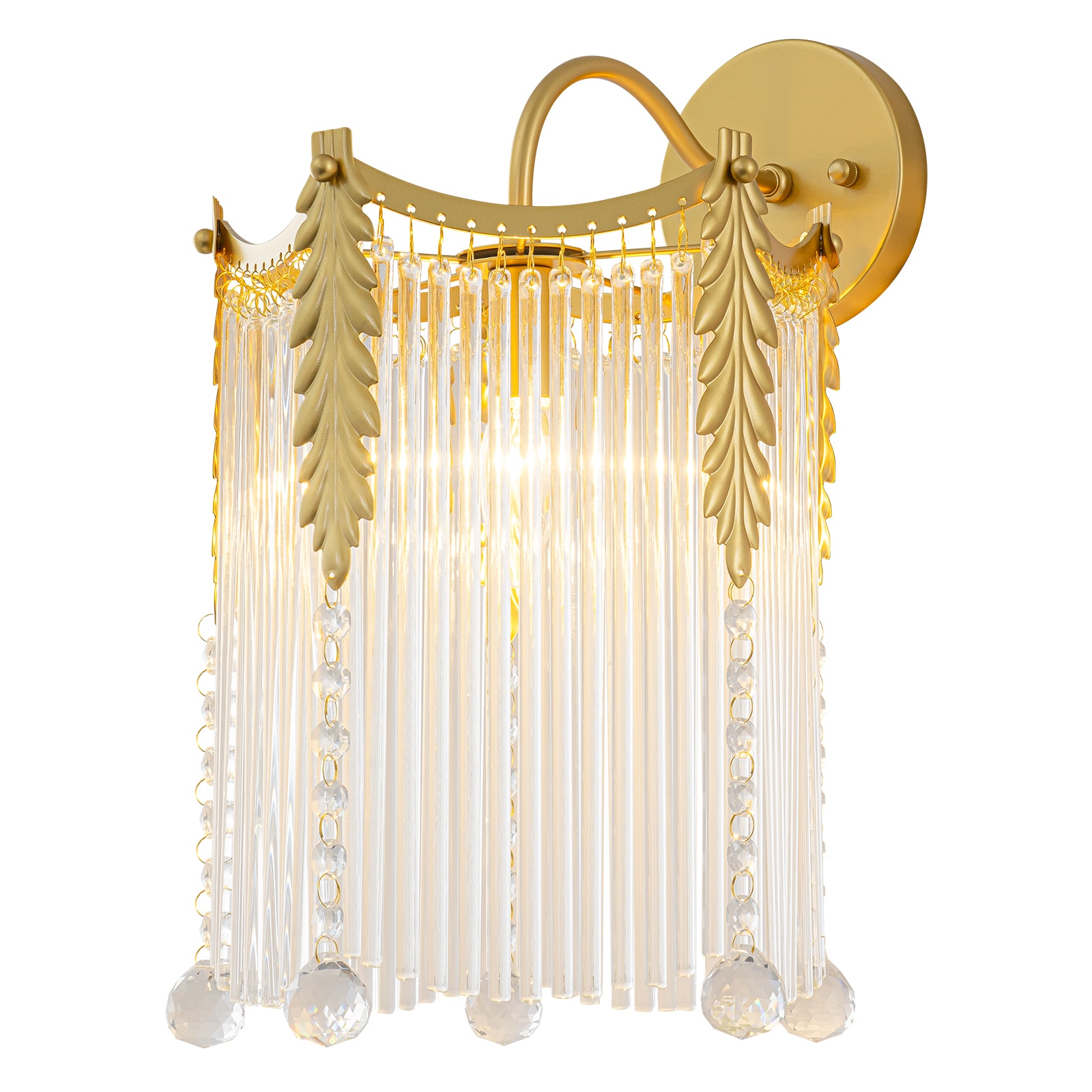 MENCOLULU Single-Tier Clear Glass Rods and Hanging Crystal Balls Wall Lighting 9.84-in W 1 -Light Gold Transitional Wall Sconce