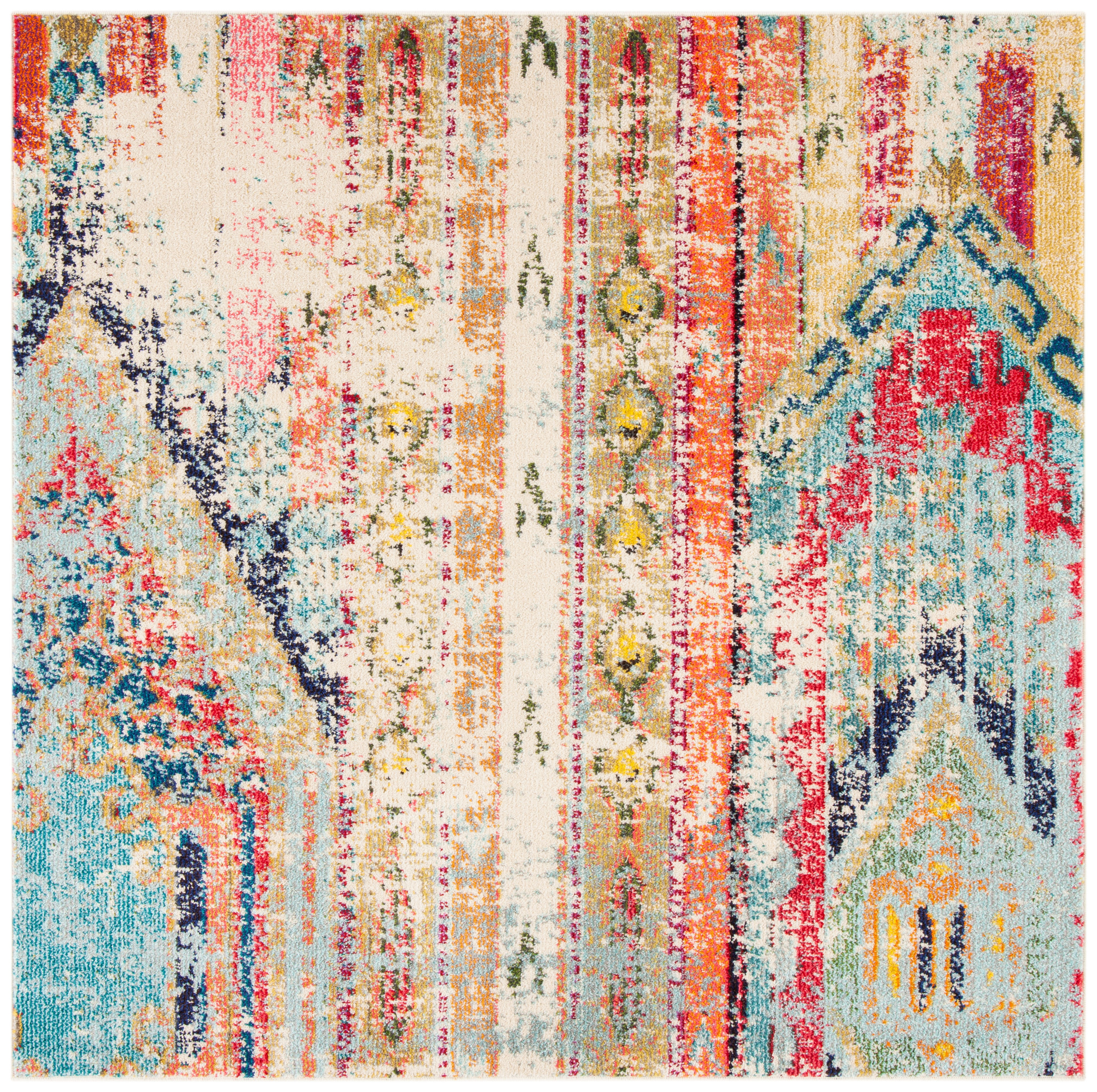 Safavieh MAD422F-10SQ Madison 10 x 10 (ft) Loomed Polypropylene Blue/Orange Square Indoor Distressed/Overdyed Bohemian/Eclectic Area rug