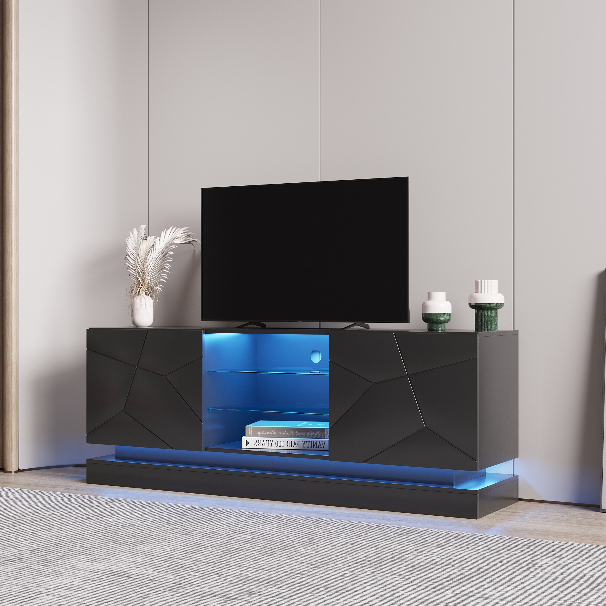 Siavonce Modern/Contemporary Black Tv Stand (Accommodates TVs up