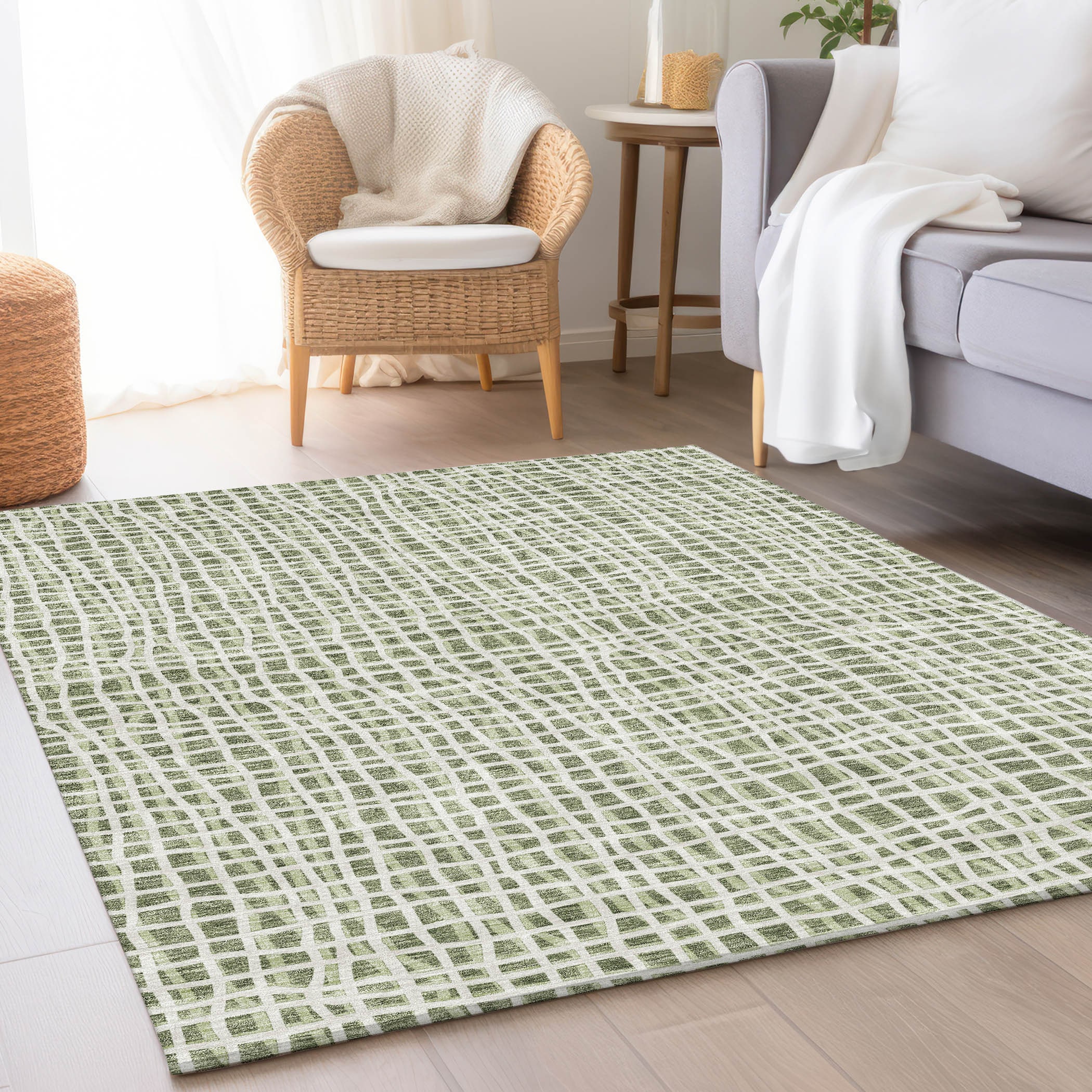 Addison Rugs ACN729GE8X10 Chantille ACN729GE 8 x 10 (ft) Polyester Green Rectangular Indoor/Outdoor Geometric Machine washable Area rug