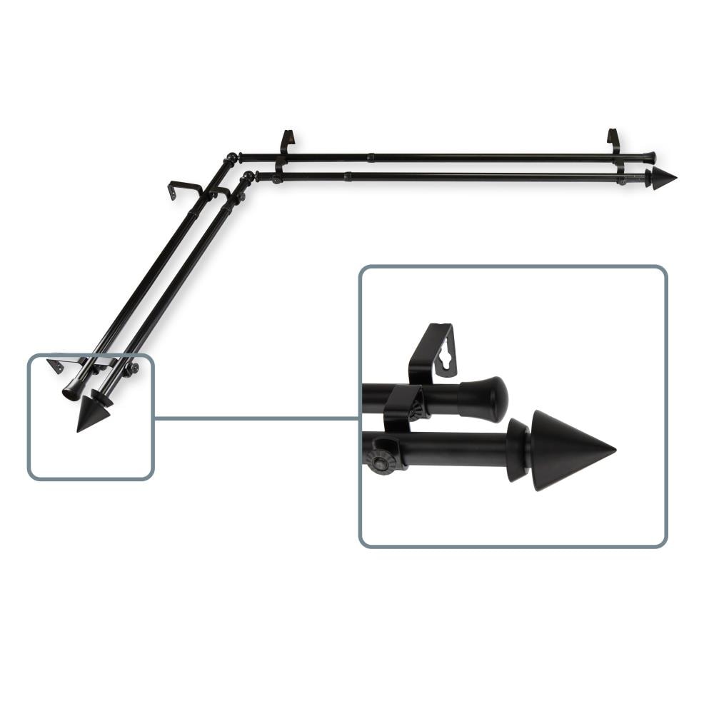 Hart & Harlow L4765-662CR Pyramid 13/16-in#65279 double 66-in to 120-in Black Steel Corner curtain rod with Finials