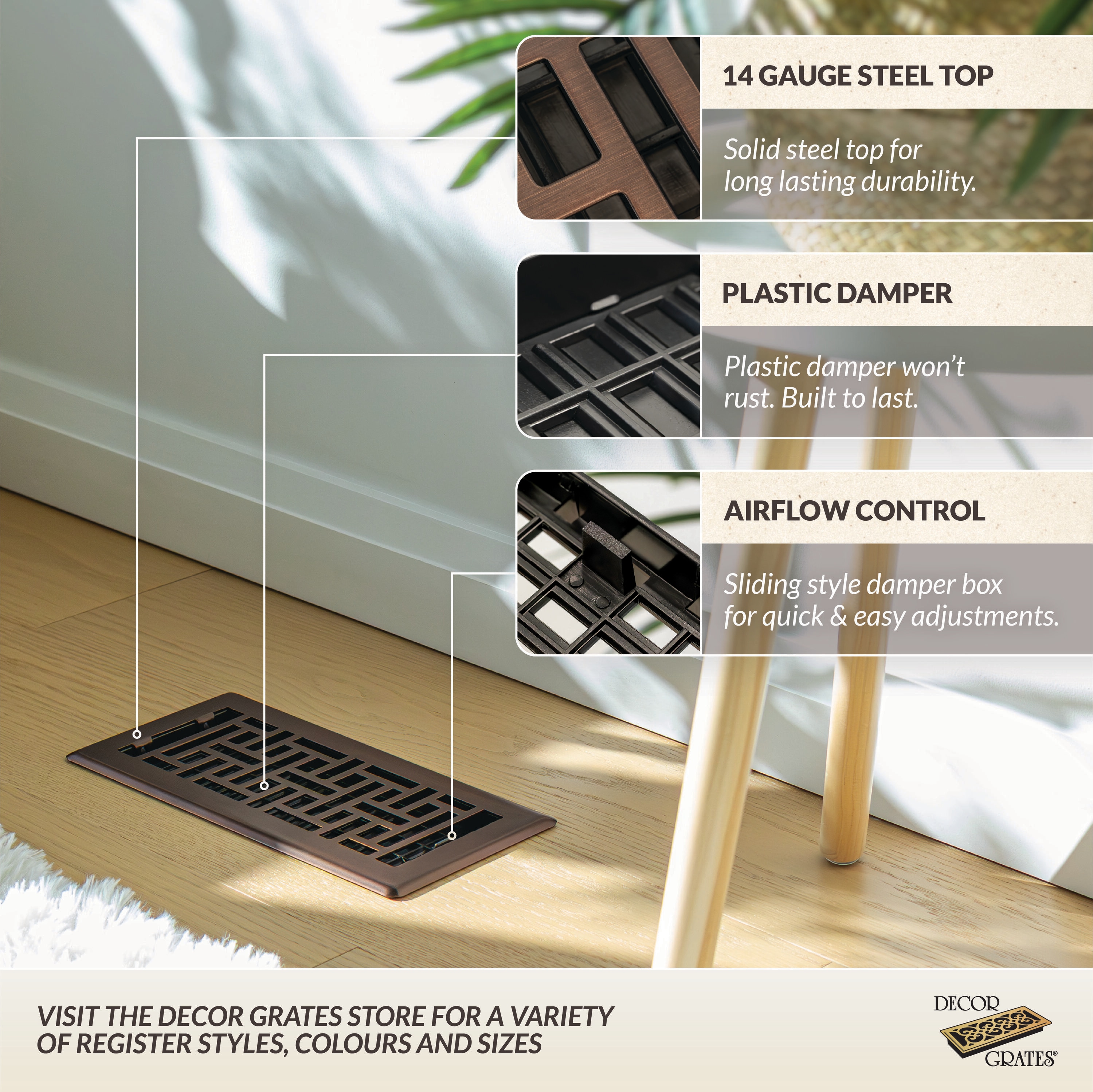 Decor Grates 4-in x 10-in 1-way Steel and Polystyrene Rubbed