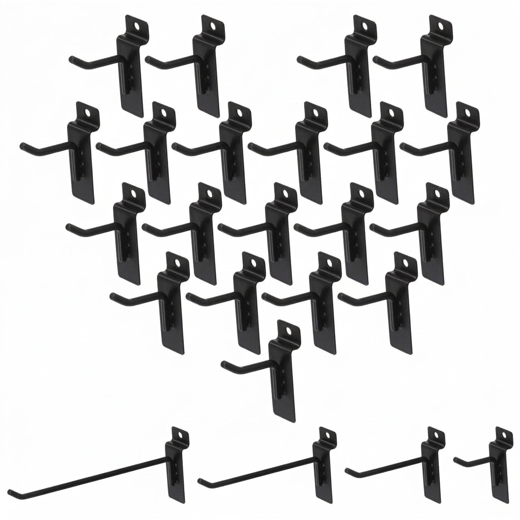 Etokfoks  2 in Heavy Duty Slatwall Hooks Kit 20 Pcs Steel Black 45 Degree Upturned End for Garage Storage