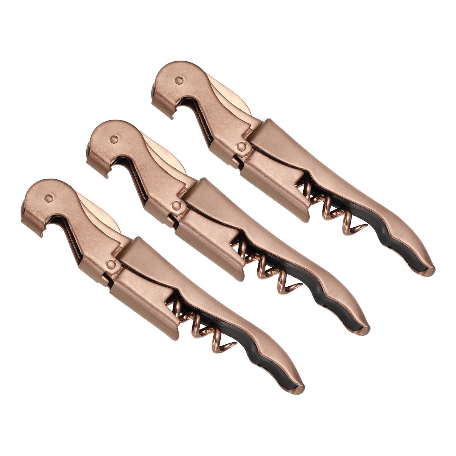 Unique Bargains 3pcs 5 Inch Stainless Steel Wine Opener Waiter Corkscrew Professional Wine Key Bottle Opener with Double Hinged Foil Cutter for Bar Servers Waiter Bartender Home Restaurant Rose Gold