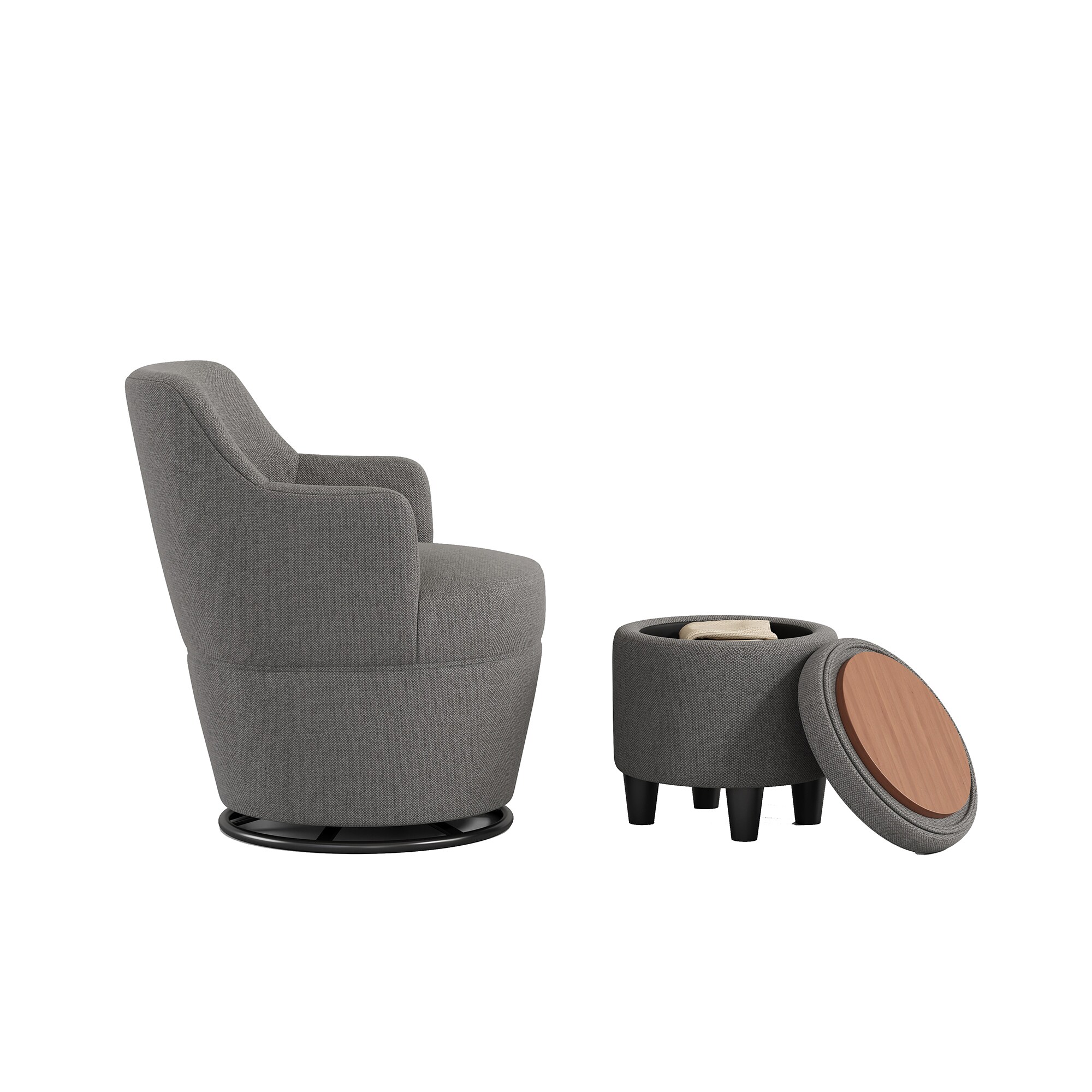 Bybafun YA3700280 Modern Gray Linen Swivel Accent Chair