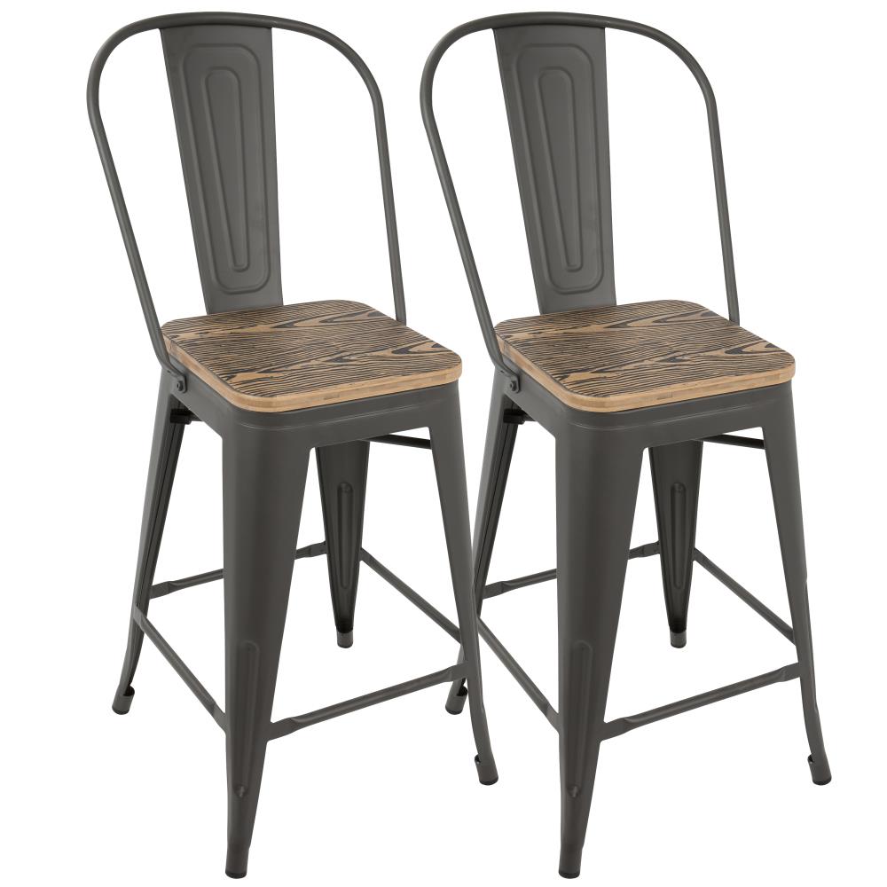 LumiSource CS-ORHB GY+BN2 Oregon Set of 2 Grey, Brown Tall Metal Bar Stool
