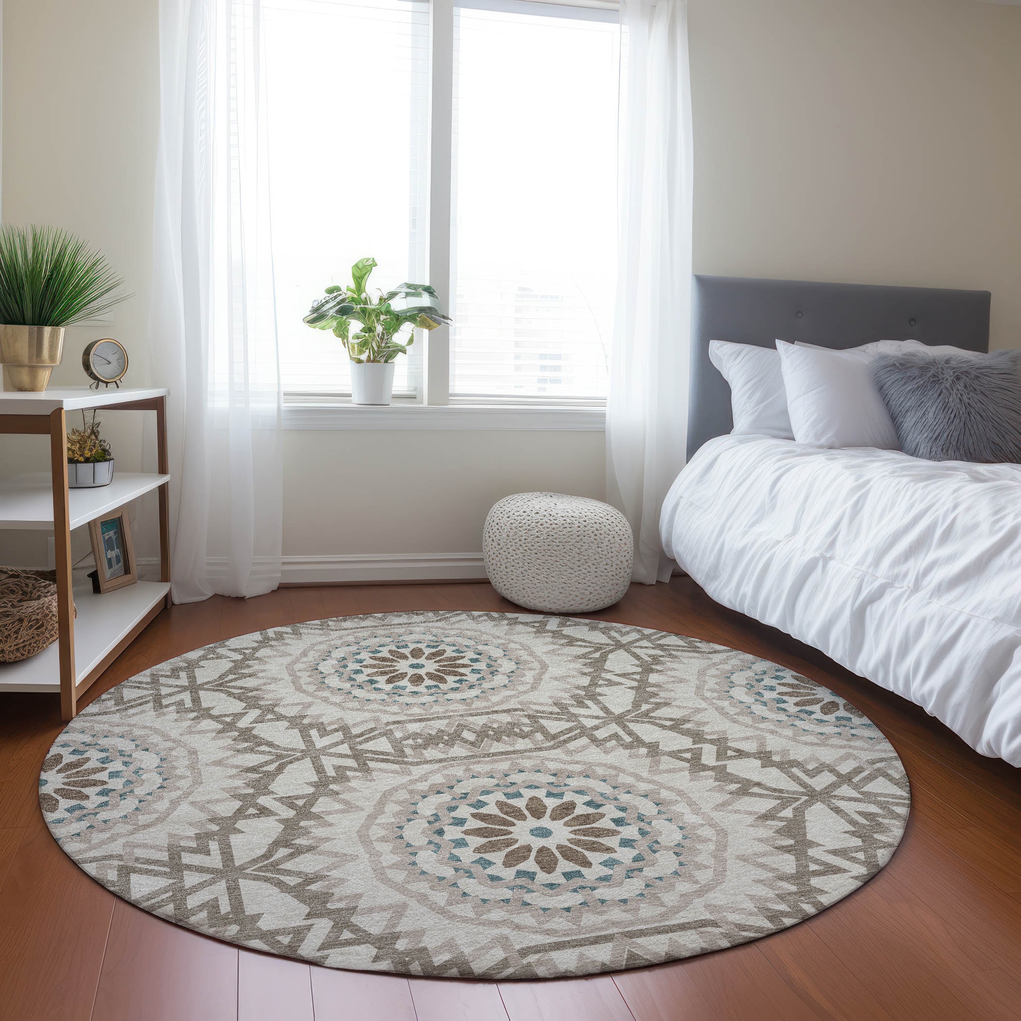 Addison Rugs ACN619BG8RO Chantille ACN619BG 8 x 8 (ft) Polyester Beige Round Indoor/Outdoor Geometric Machine washable Area rug