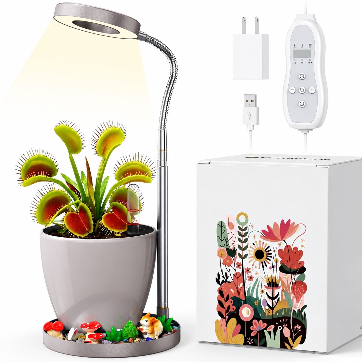 KHKFY  Terrarium Pot with Automatic Irrigation System for Venus Fly Trap Butterwort Moisture Retention Lighting Modes Home Office Decor Gift