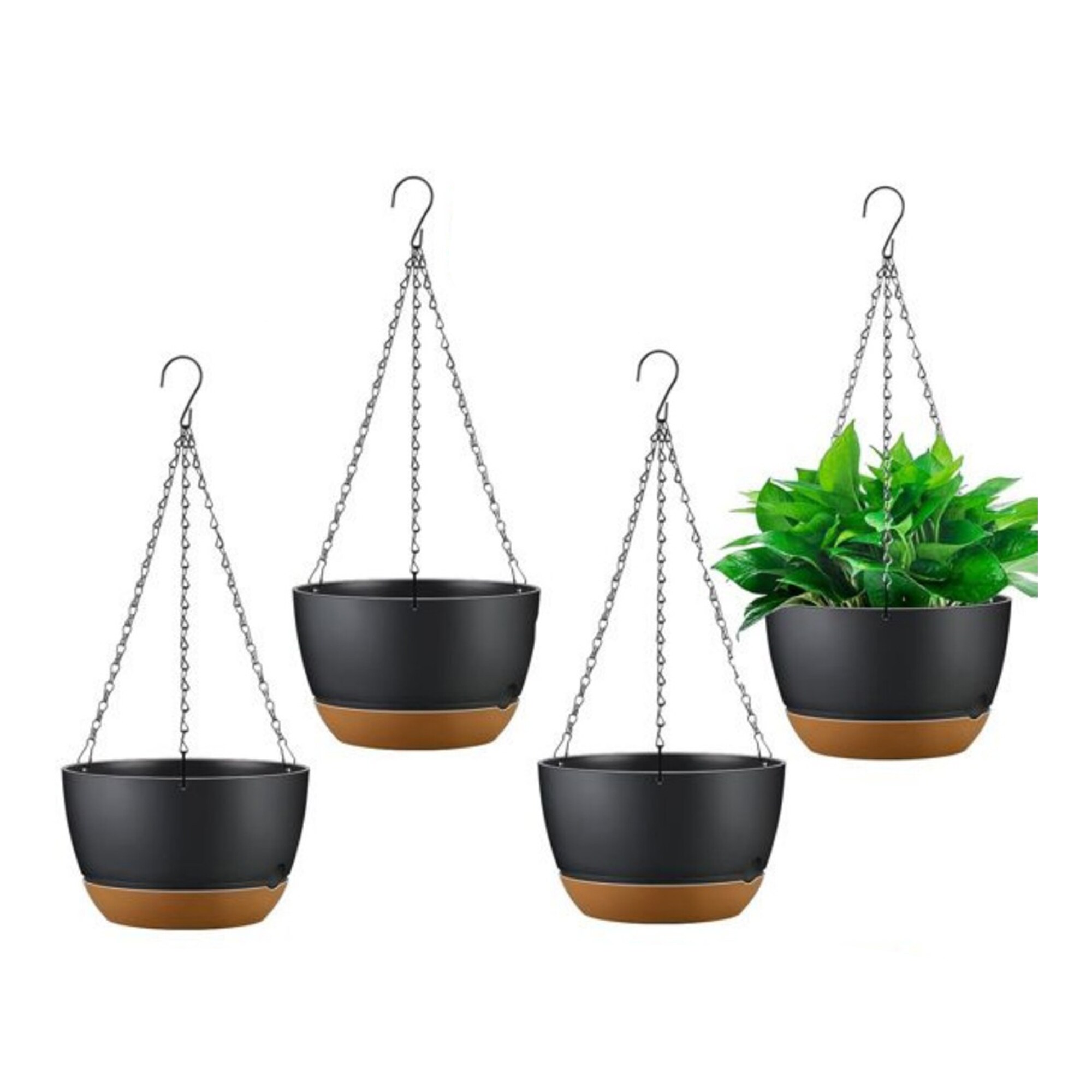 AHIOU HOME ZAAHD-HQ1YLWPP 4 -Pack Round 9.64-in W Small Black Mixed/Composite Contemporary/Modern Indoor/Outdoor Hanging planter with Drainage Holes Attached Saucer