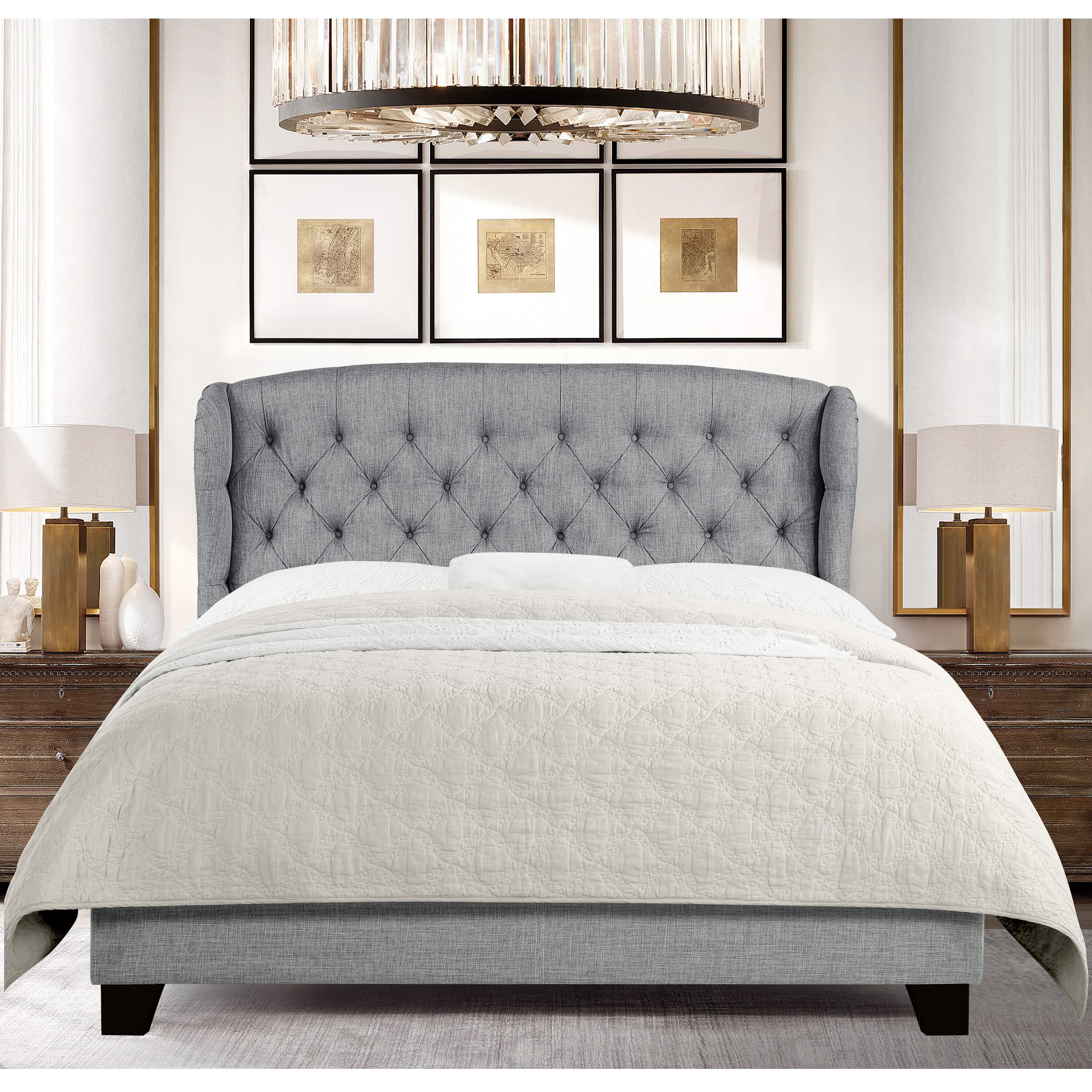 Clihome King Gray Wood Bed Frame