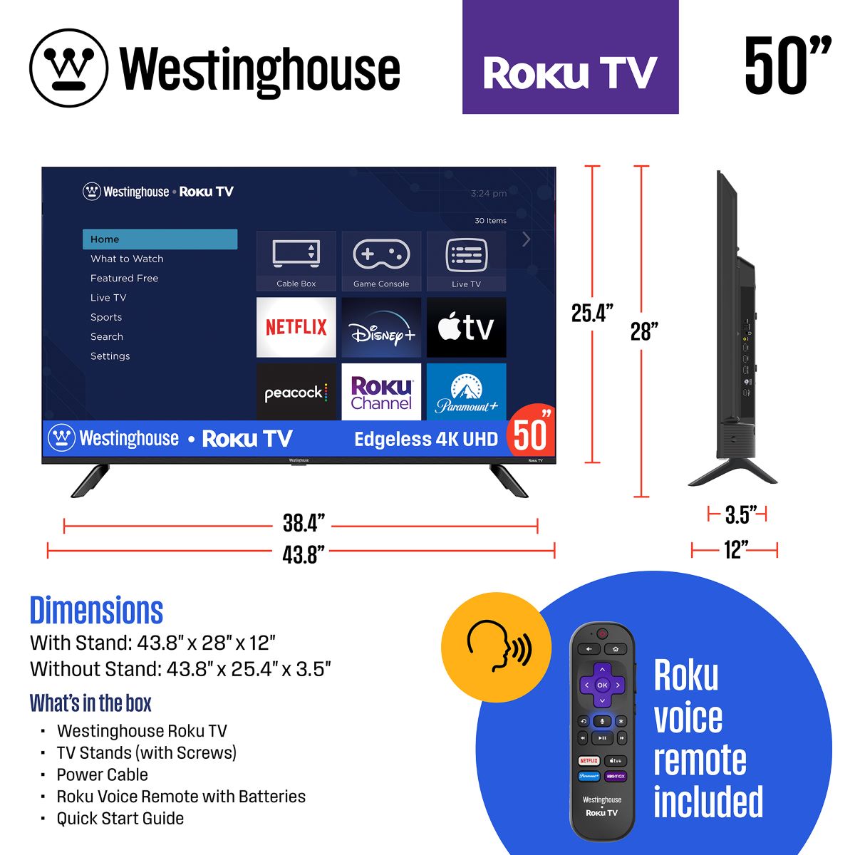 Westinghouse EX4300 50-in 2160p (4K) Smart LED Indoor Use Only Flat Screen Ultra HDTV WR50EX4300 Sansujyuku sansujyuku.com