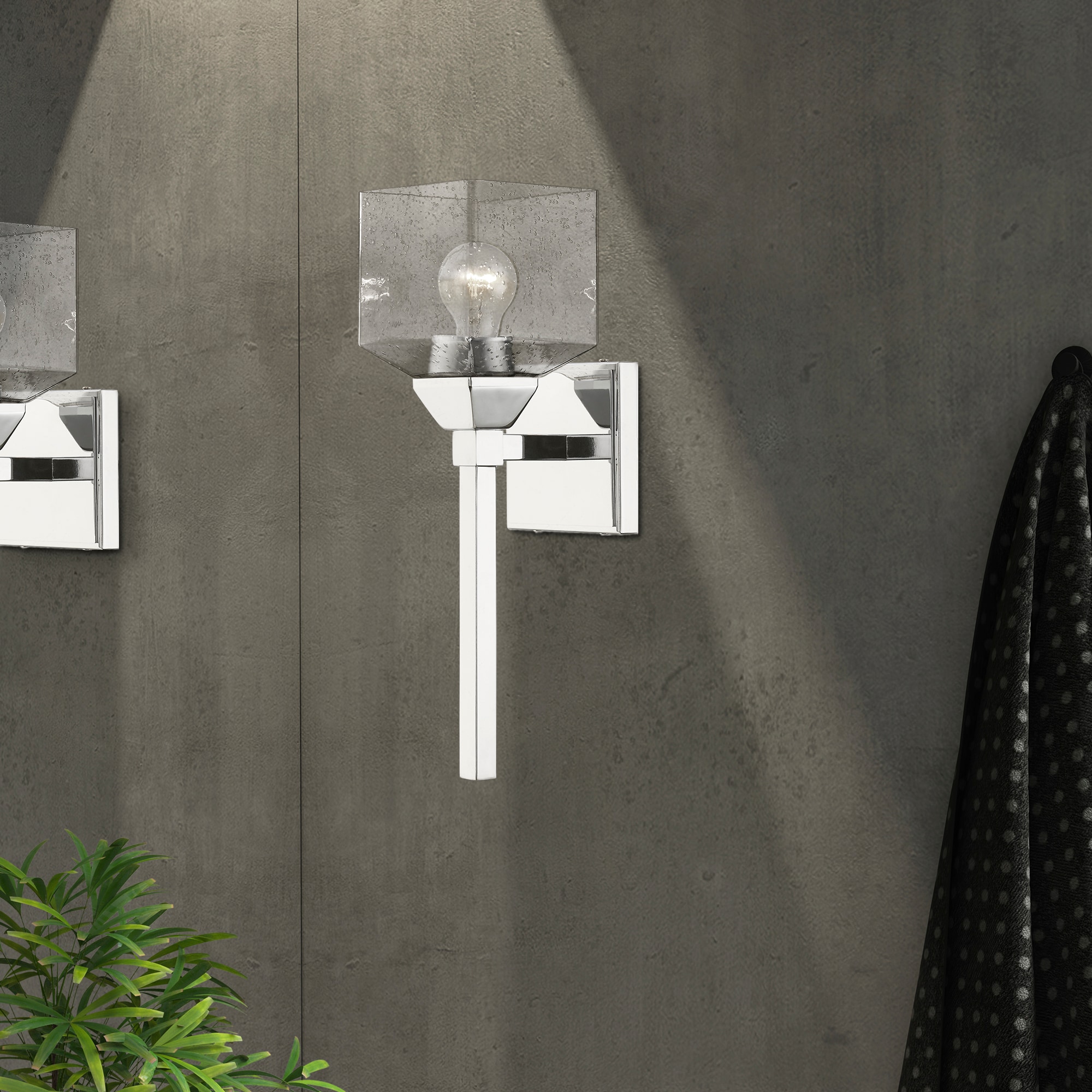 Polished Chrome Vanity Sconce with Clear Seeded Glass Shade