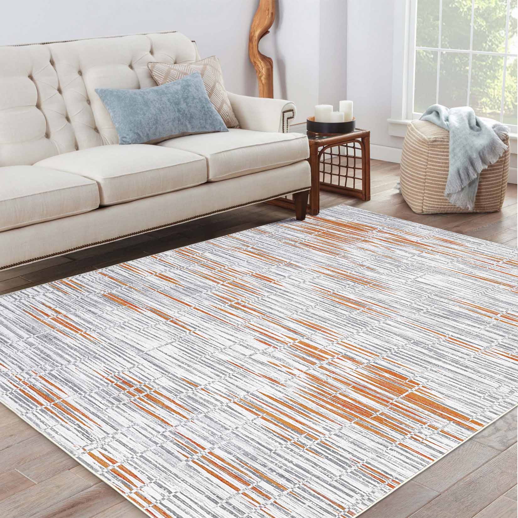 Garvee YXY-LO-PHO-16HJUKL6 8 x 10 (ft) Loomed Gray/Orange Rectangular Indoor Geometric Mid-Century Modern Machine washable Area rug