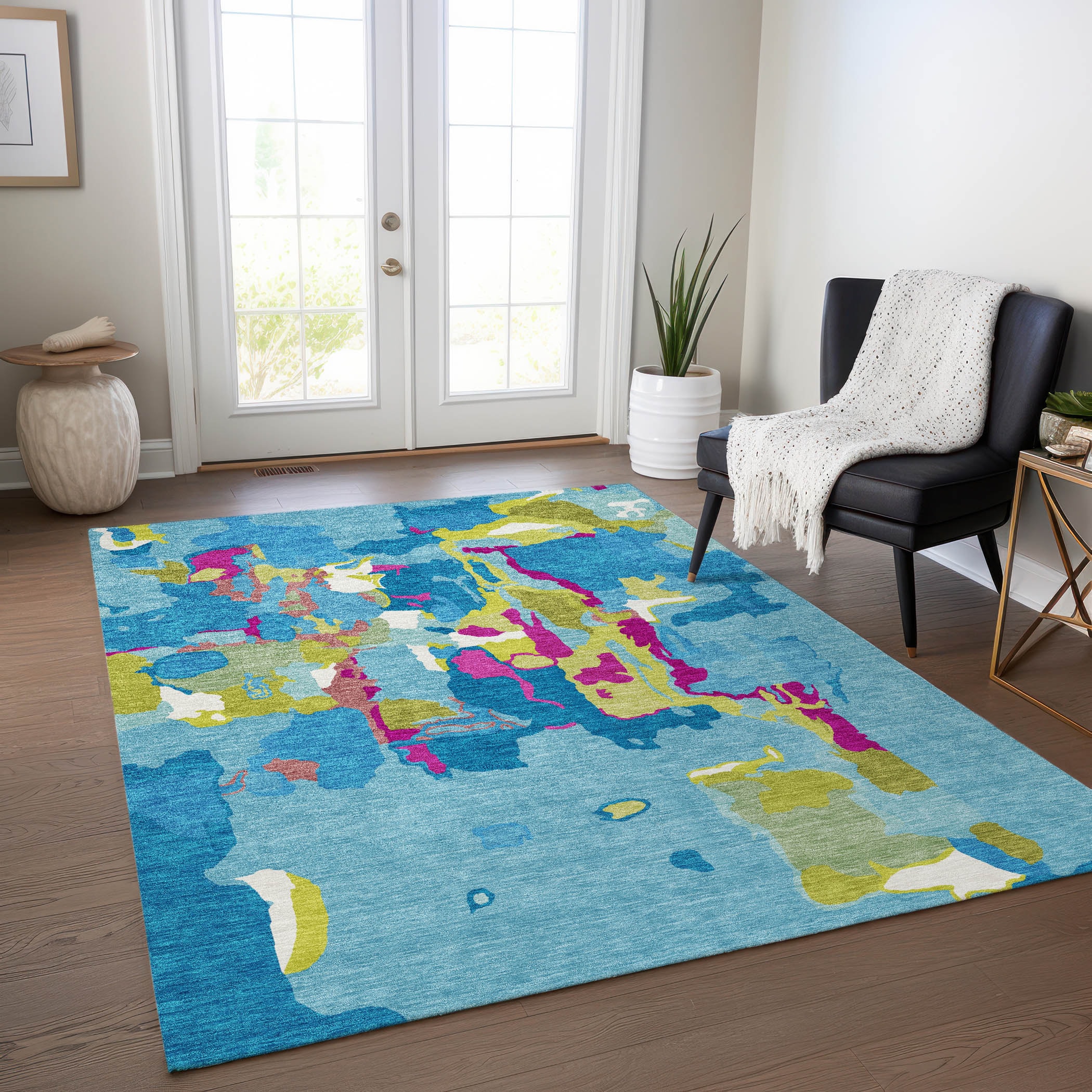 Addison Rugs ACN1028AQ30X46 Chantille ACN1028AQ 2 x 3 (ft) Polyester Aqua Rectangular Indoor/Outdoor Geometric Machine washable Area rug