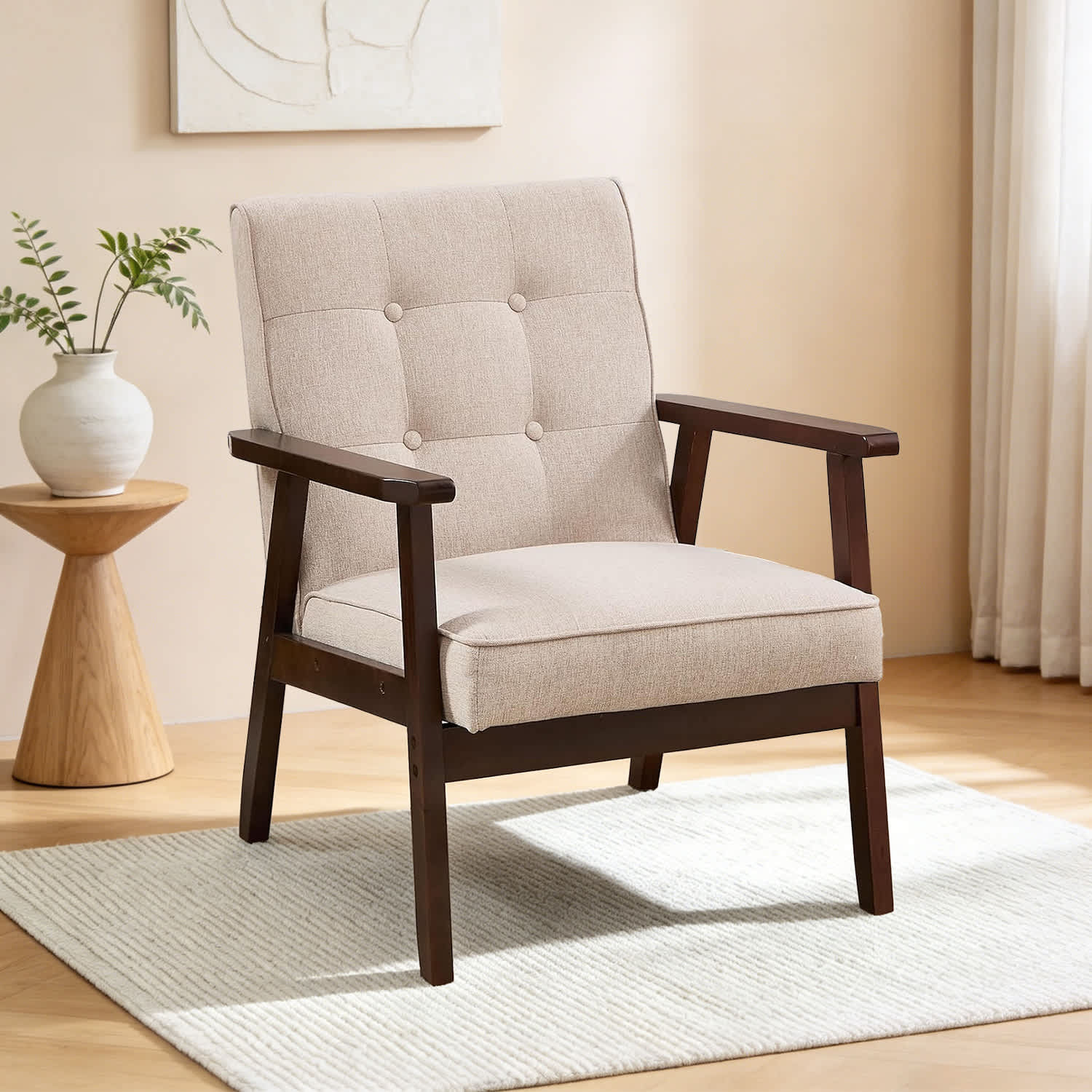 Canmov Mid Century Modern Upholstered Accent Chair with Wood Frame for Living Room and Bedroom