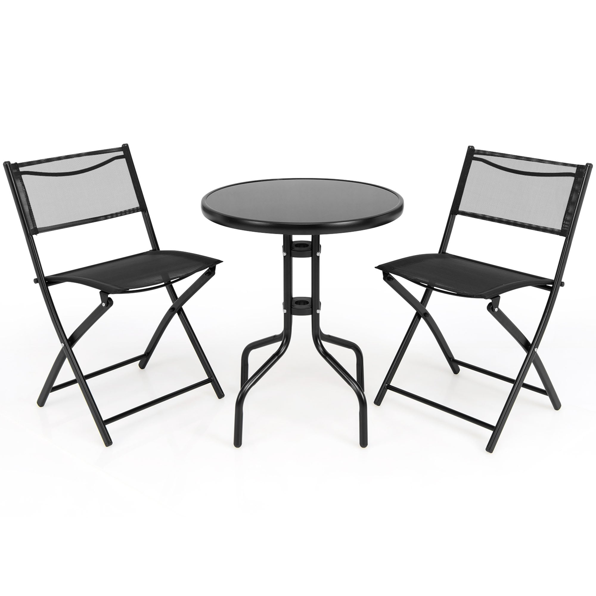 CASAINC CA-BEE-3351 3 Pieces Folding Bistro Table Chairs Set for Indoor and Outdoor 3 -Piece Patio Conversation Set with Black