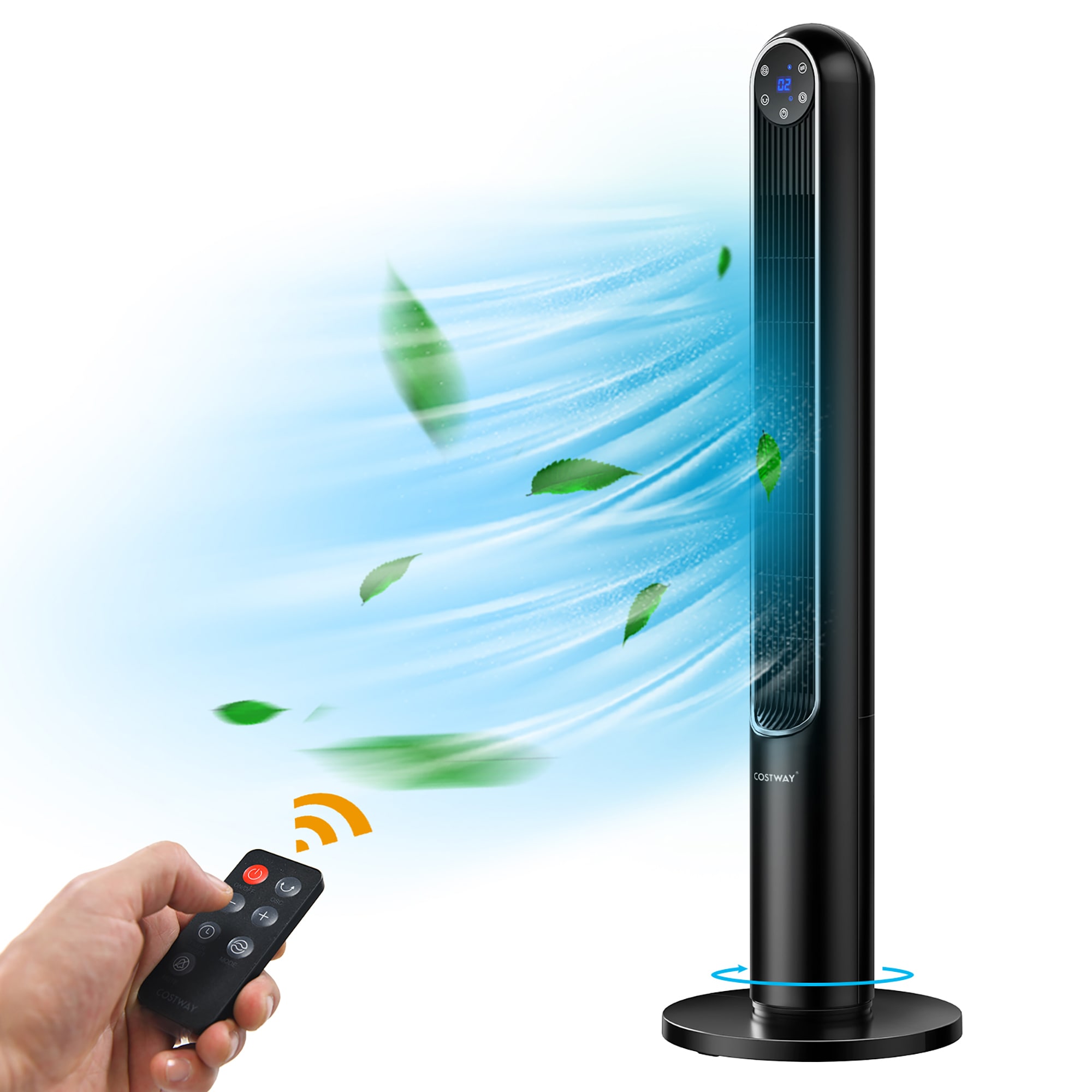 Costway LWS00191 12-Inches 120 -Volt 3 -Speed High Velocity Indoor Black Oscillating Tower Fan with Remote