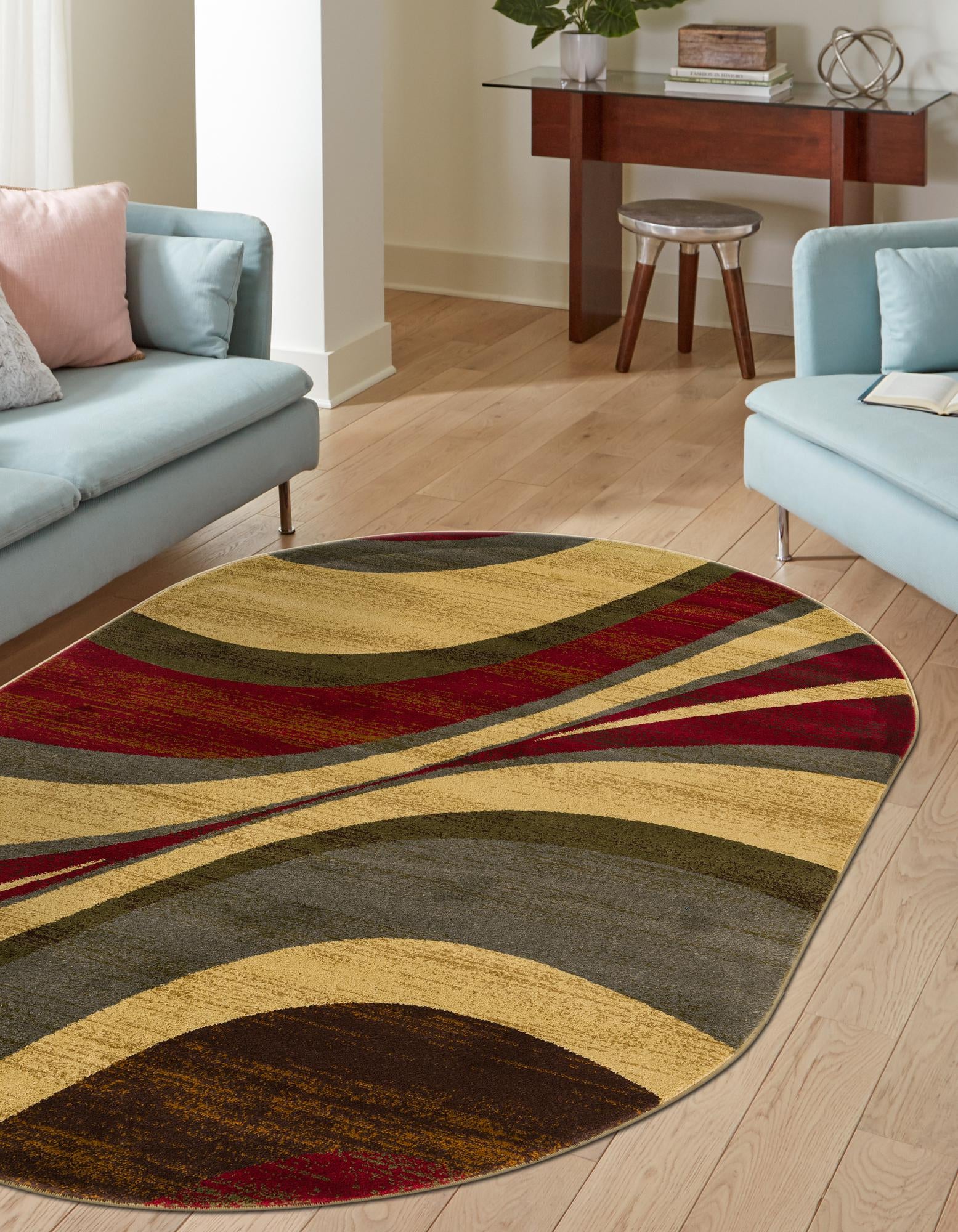 Unique Loom 3179745 Barista 2 x 3 (ft) Loomed Polypropylene Beige Oval Indoor Stripe Area rug