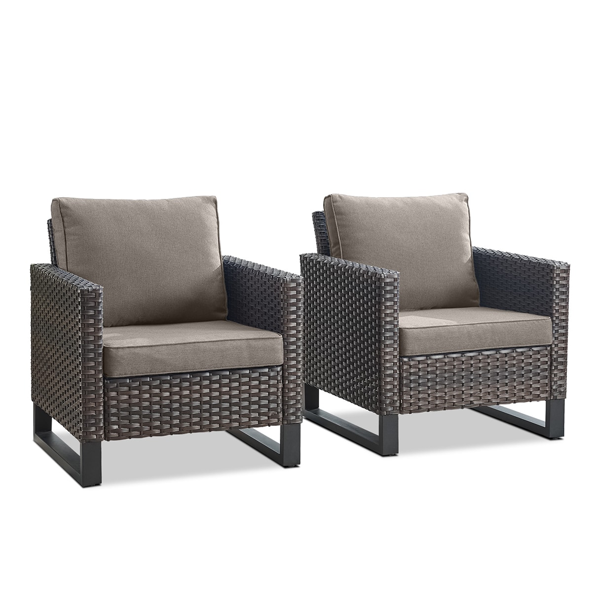 Rilyson FS120-3 U-shaped Set of 2 Wicker Brown Wicker Frame Stationary Conversation Chair with Gray Gray Cushioned Seat
