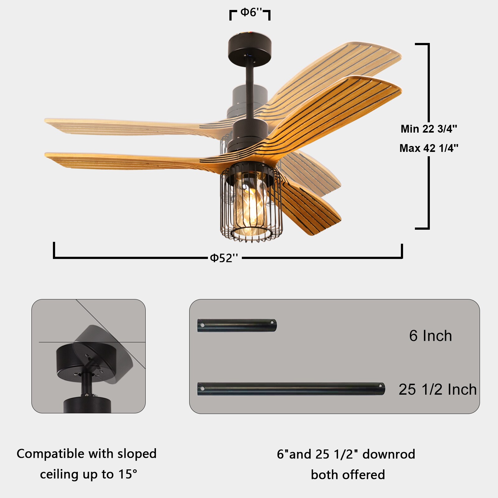 Bayfeve Modern Ceiling Fan 52-in Black LED Indoor/Outdoor Ceiling Fan ...