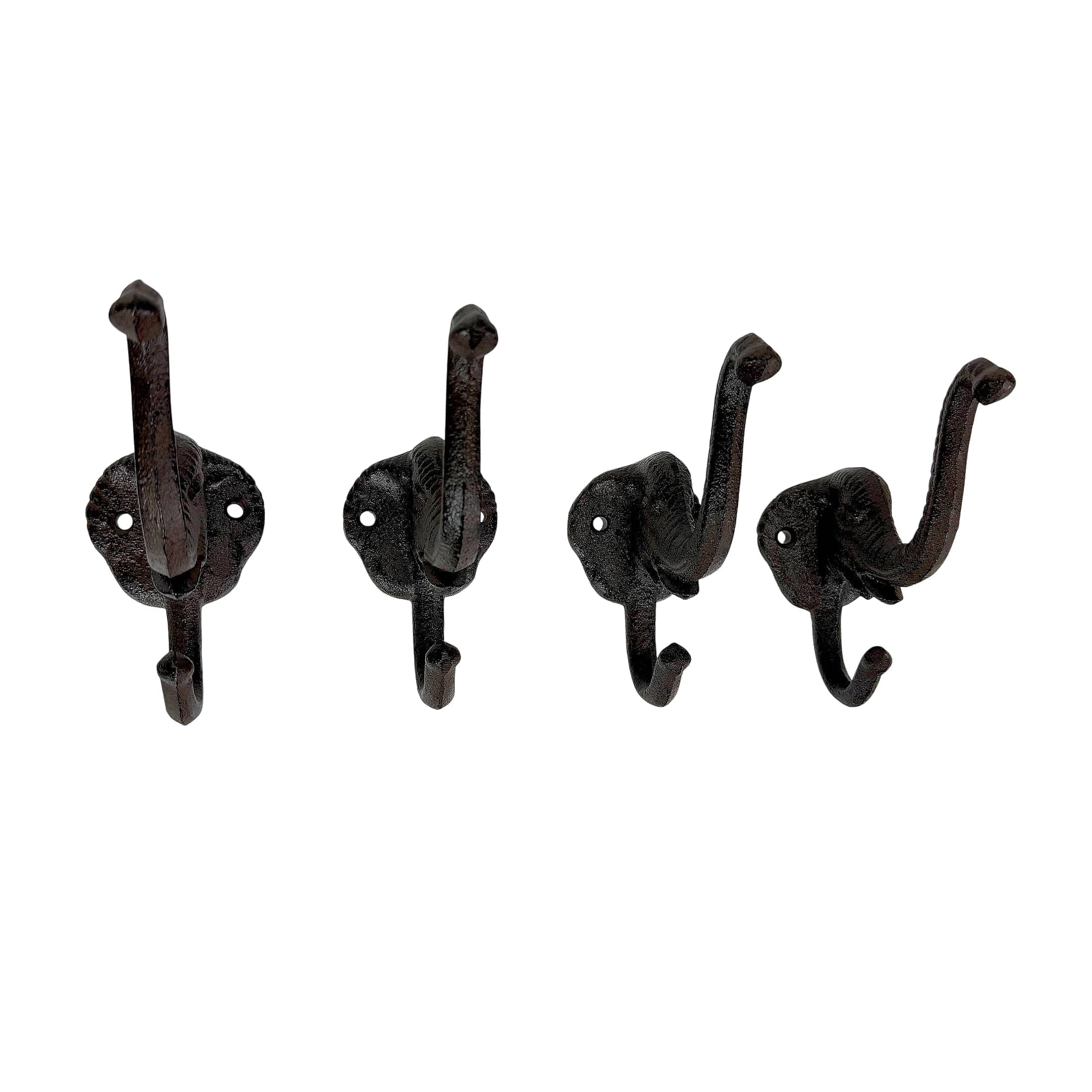 Things2Die4  Decorative Wall Hooks Cast Iron Elephant Design Set of 4 Wall Mounted Rustic Brown Distressed Finish 5-in H X 2.25-in W X 4.75-in D Each