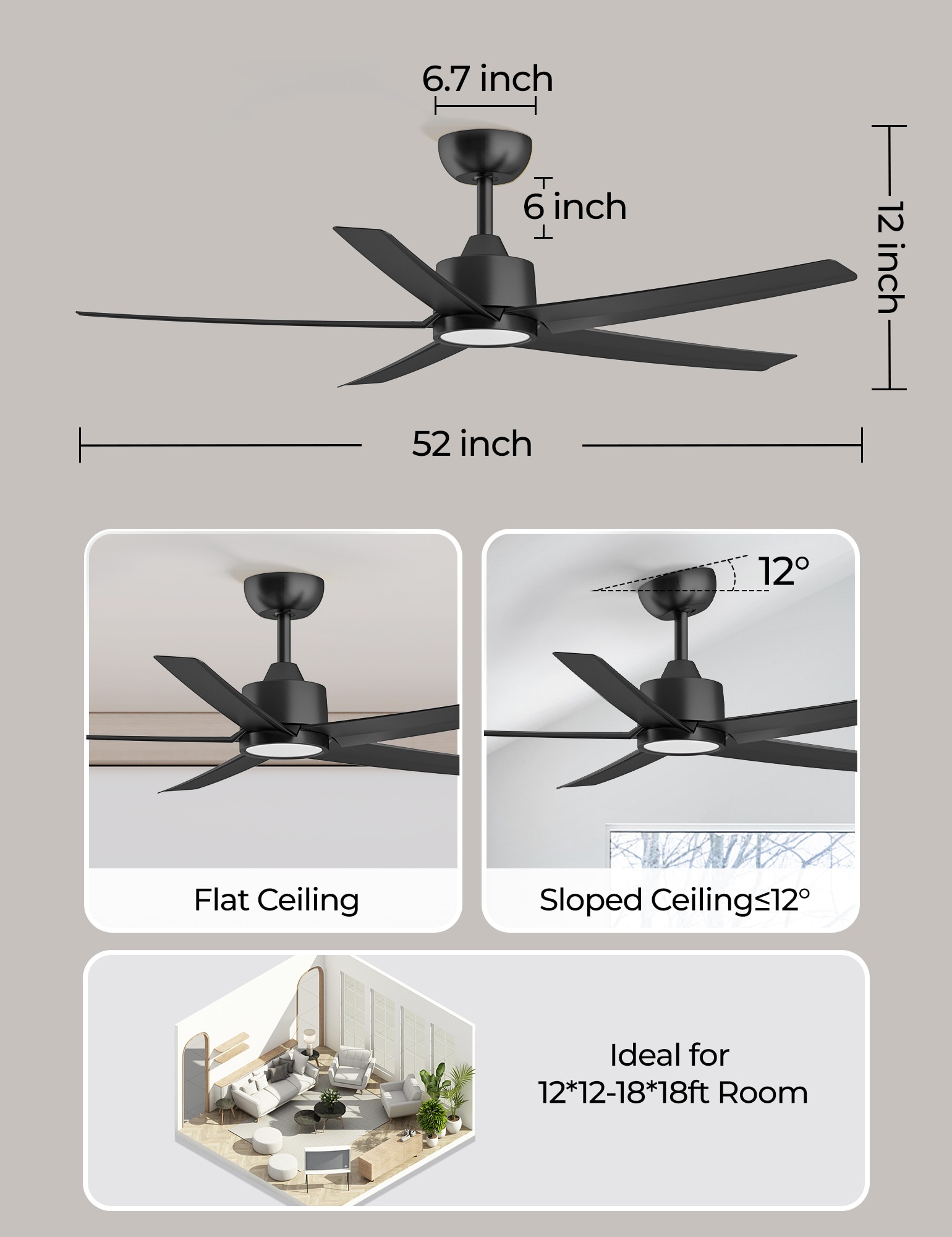 ocioc OC52-BK-5D-W5 Ceiling-Fans - View #3