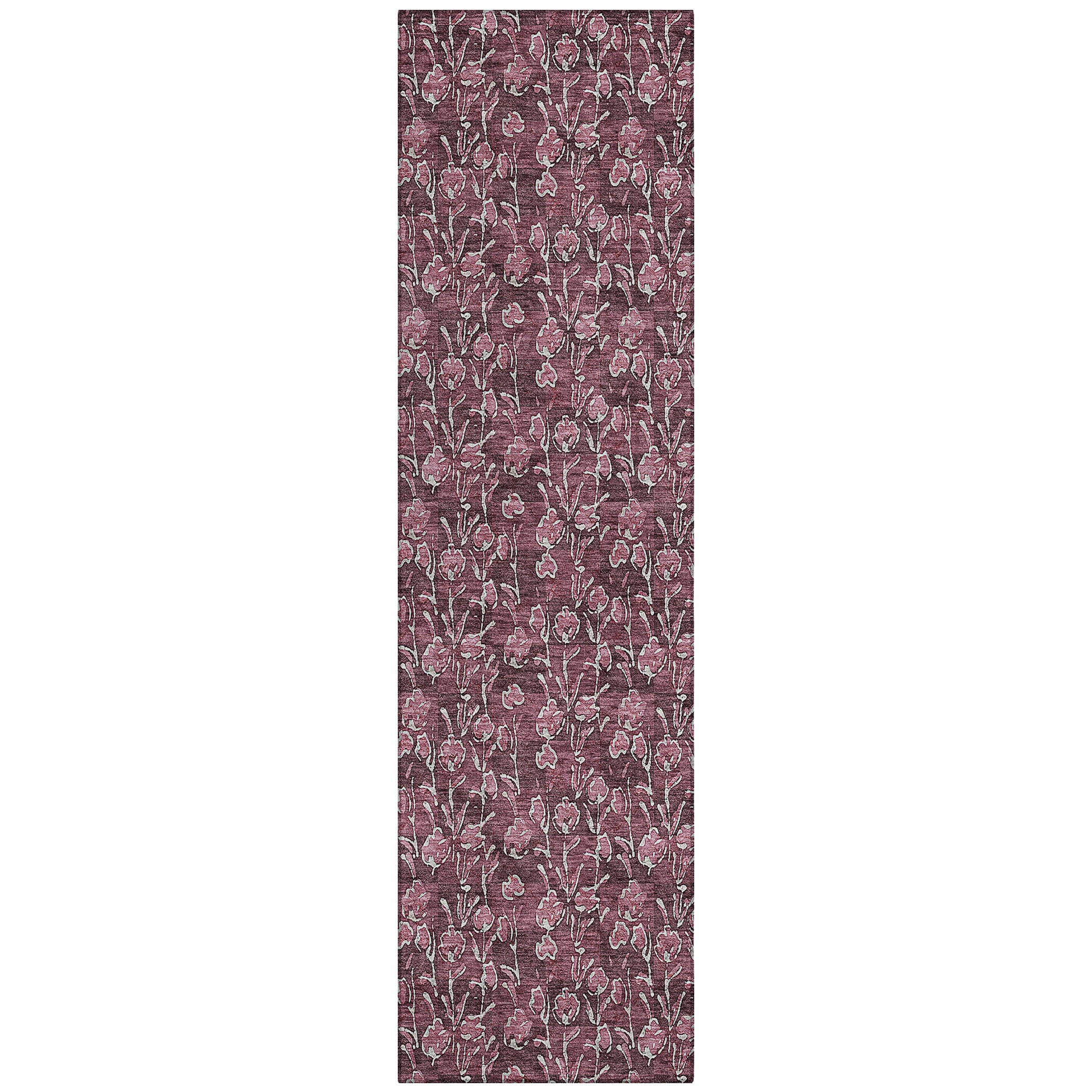 Merlot Floral Synthetic Indoor Outdoor Runner Rug