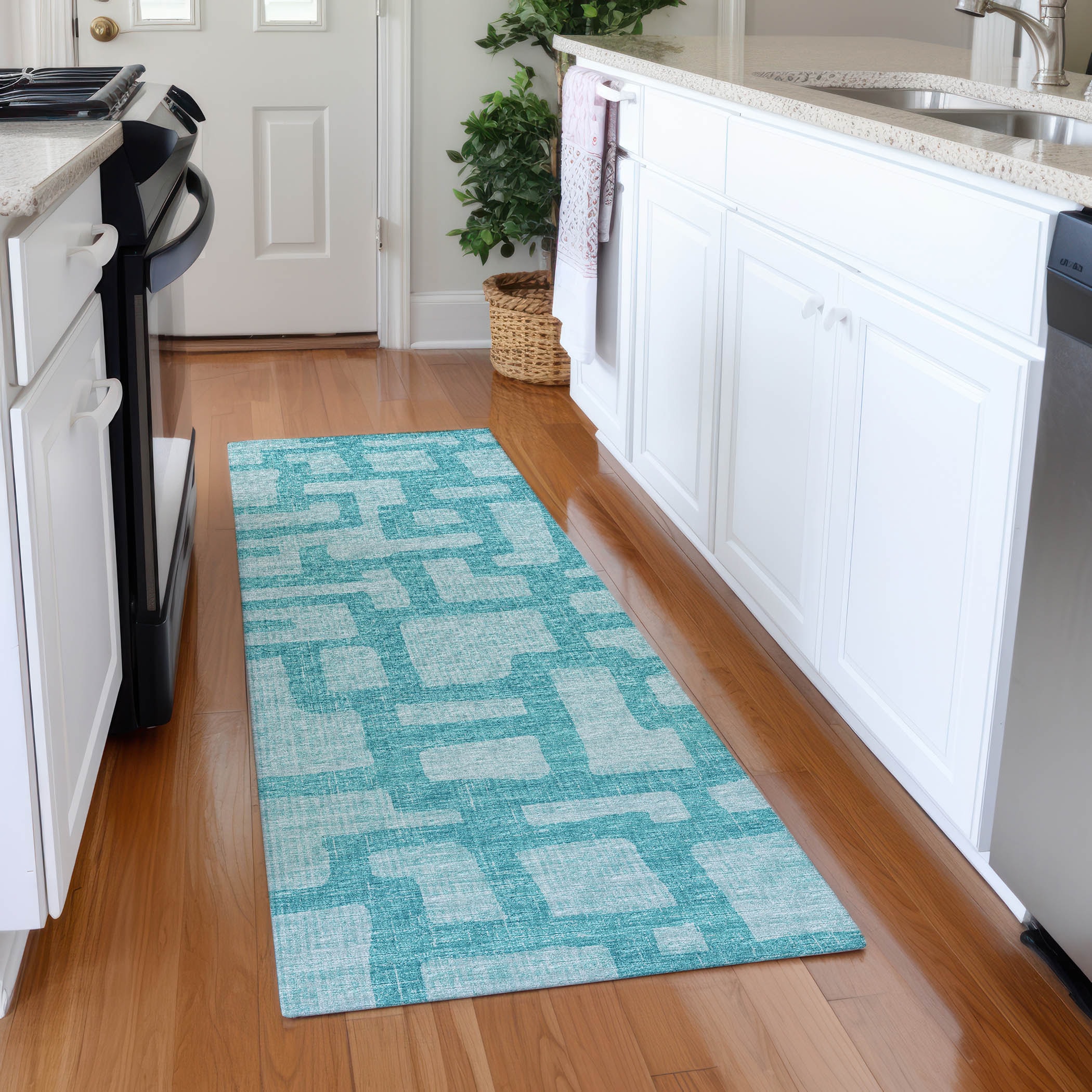 Addison Rugs AMF110TU2X8 Mayfield AMF110TU 2 x 7 (ft) Loomed Polyester Turquoise Rectangular Indoor Abstract Machine washable Runner rug