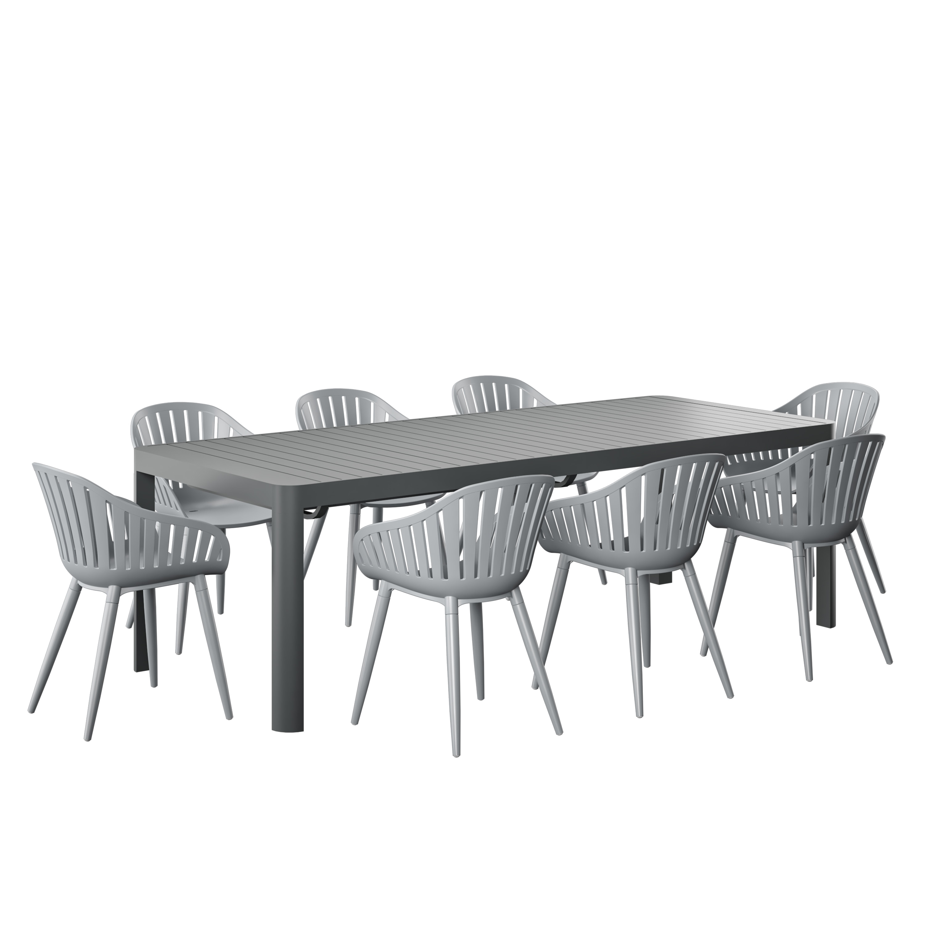 Amazonia LWS-CALXTGR-8CANRMG 9 -Piece GRAY Patio Dining Set Extendable Table Aluminum Rectangle Table with 8 Stationary and Motion Chairs