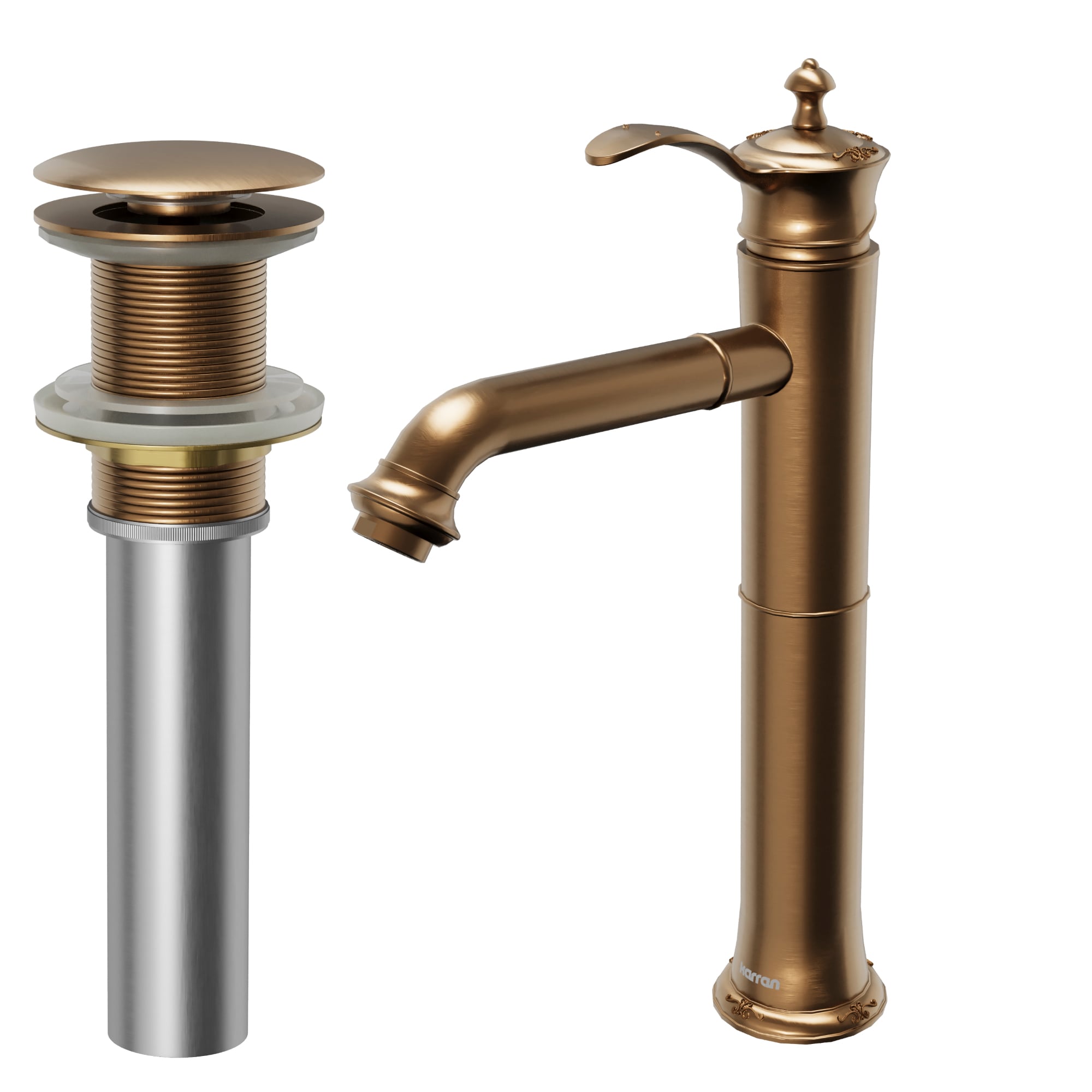 Karran KBF472BC Vineyard Brushed Copper Vessel 1-handle WaterSense Low-arc Residential Handle Bathroom Sink Faucet with Drain